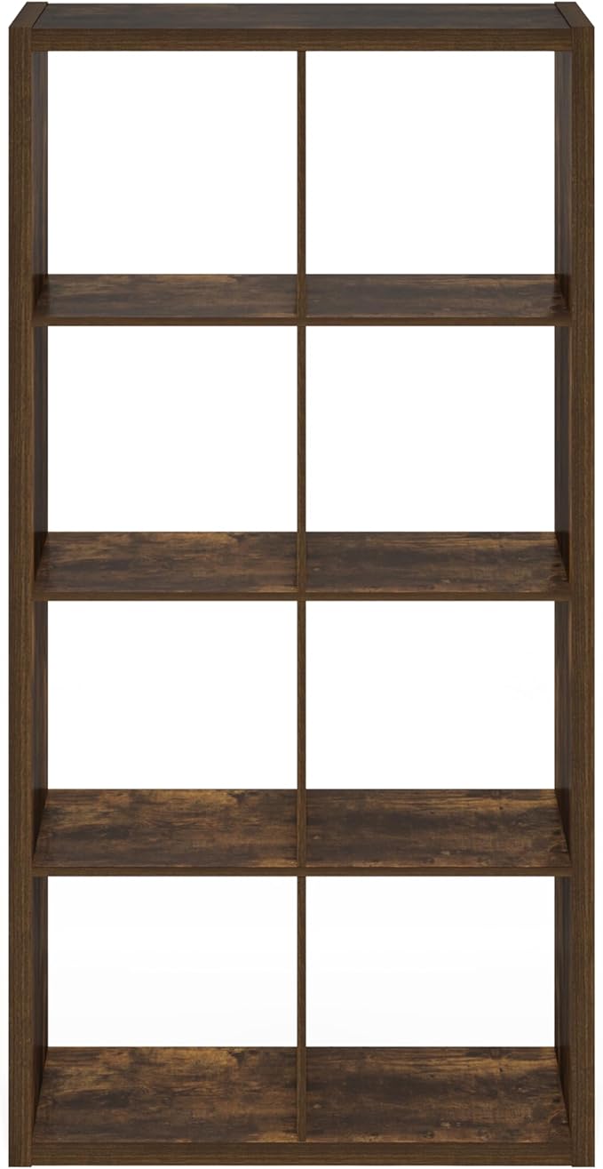 Furinno Cubicle Book Shelf, 8-Cube Bookshelf, Extra Thick Frame Horizontally &
