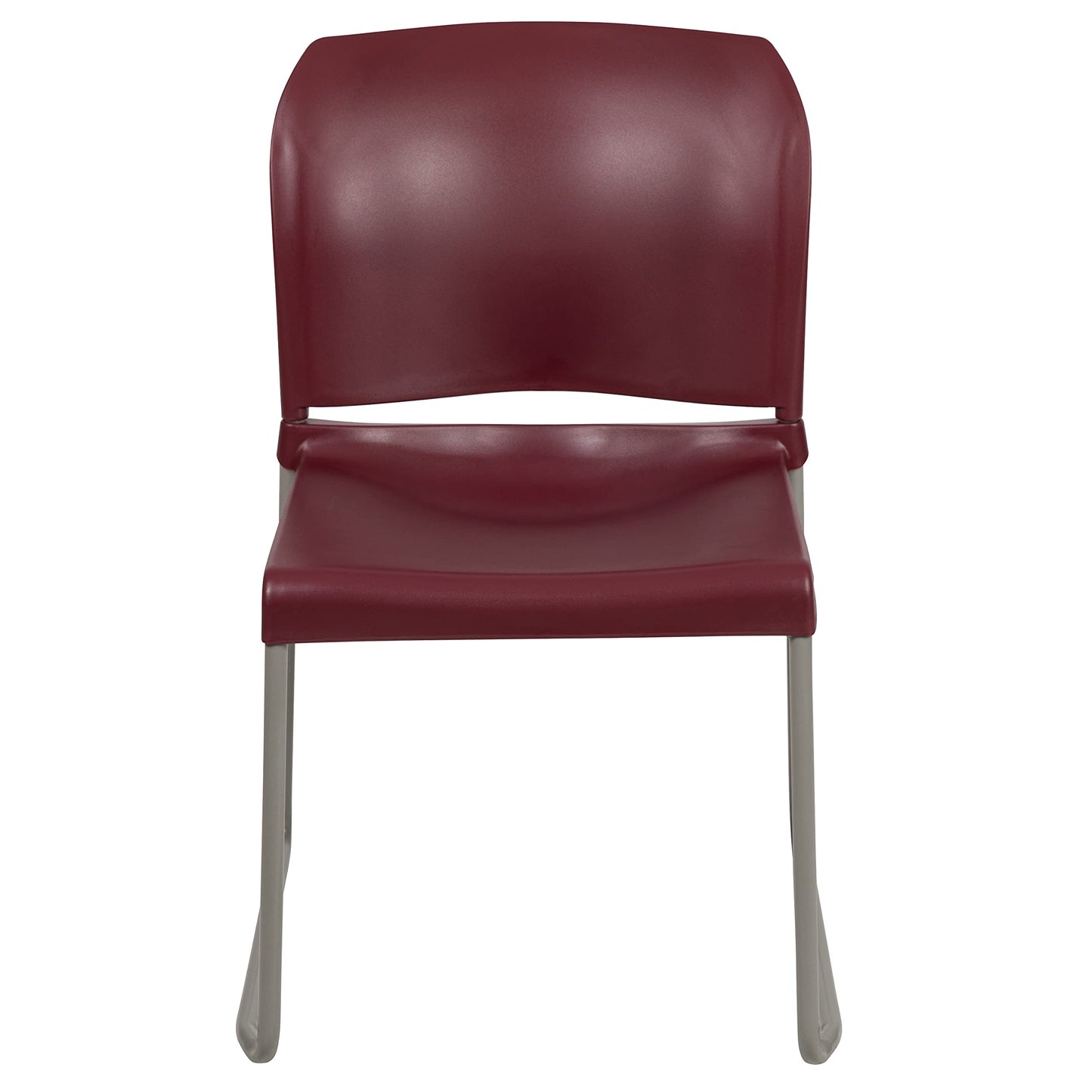 Flash Furniture HERCULES Series 880 lb. Capacity Burgundy Full Back Contoured Stack Chair with Gray Powder Coated Sled Base
