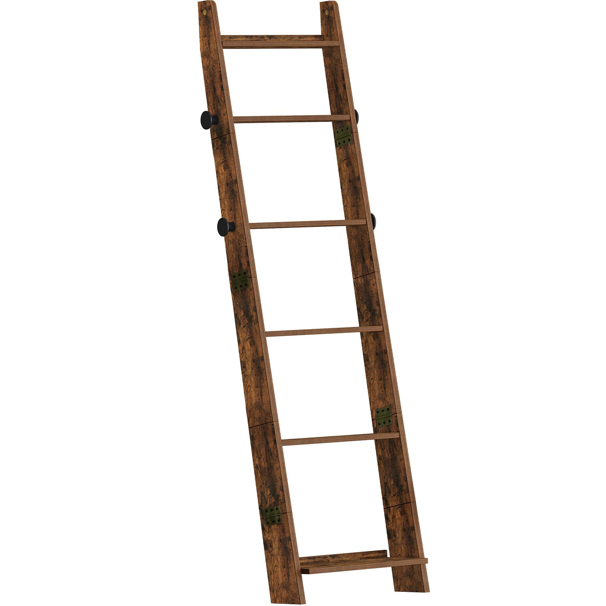 Hzuaneri Blanket Ladder for Living Room, Decorative Quilt Rack with 4 Removable Hooks, 6-Tier Blanket Ladder Shelf for Bedroom,Rustic Brown BR30601X
