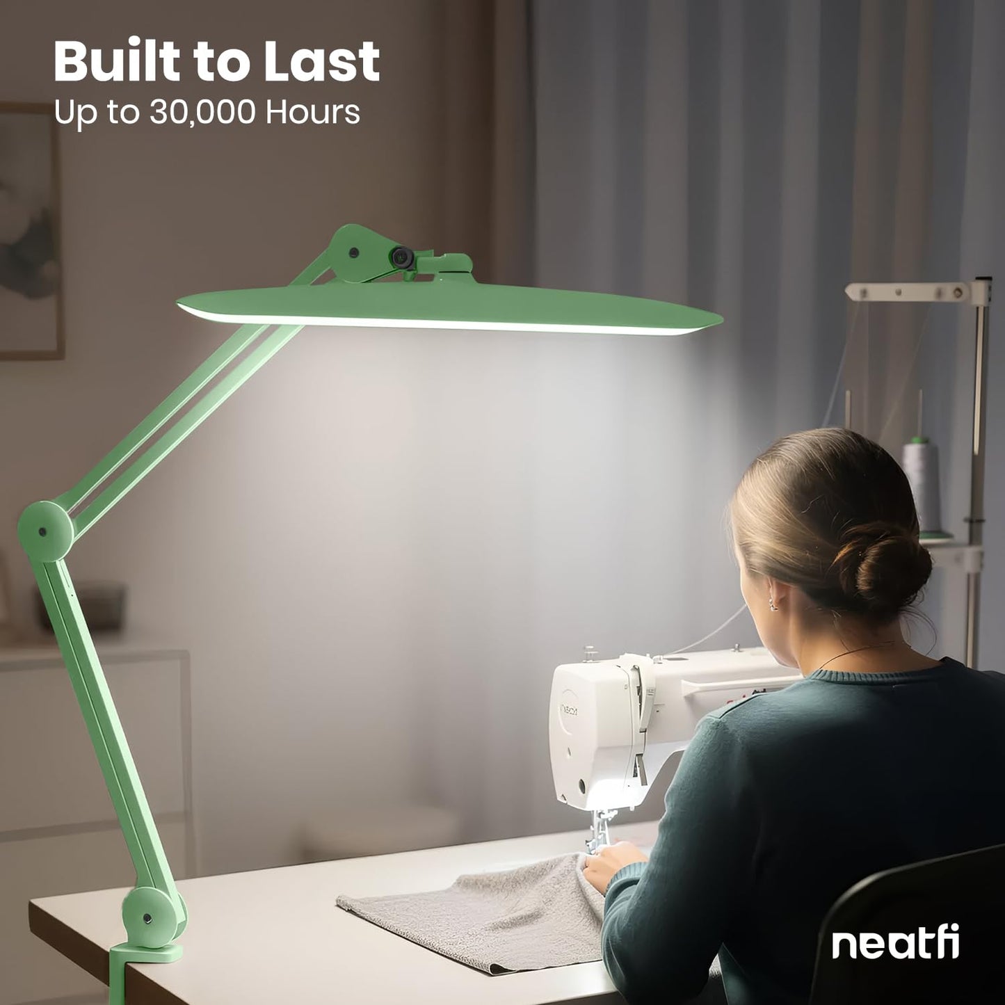 Neatfi XL 2200 Lumens 24W LED Desk Lamp – Shadow-Free Task Lighting | 4-Level Dimming | Home Office & Crafts Use | 20-Inch Wide Head (Midnight Green, Non-CCT with Clamp)