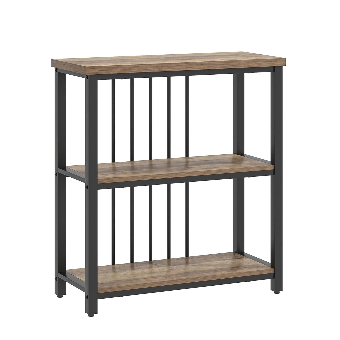 FOLUBAN Small Bookshelf and Bookcase, 3 Tier Open Book Shelf, Modern Metal and Wood Shelving Unit for Living Room Bedroom, Oak