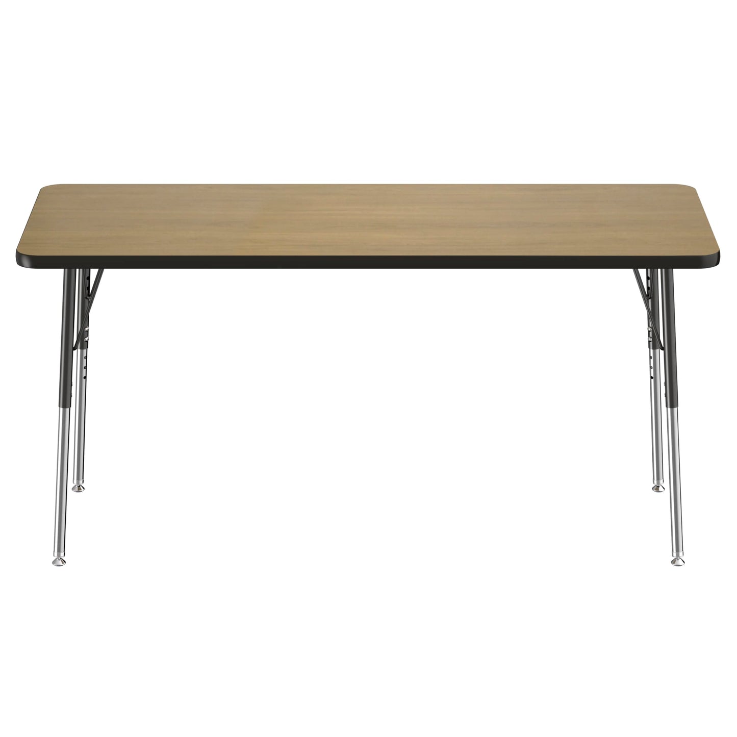 FDP Rectangle (24 x 60 inch) Classroom Table with Adjustable Standard Swivel Glide Legs (19-30 in) School and Office Furniture - Pasadena Oak Top/Black Edge and Legs