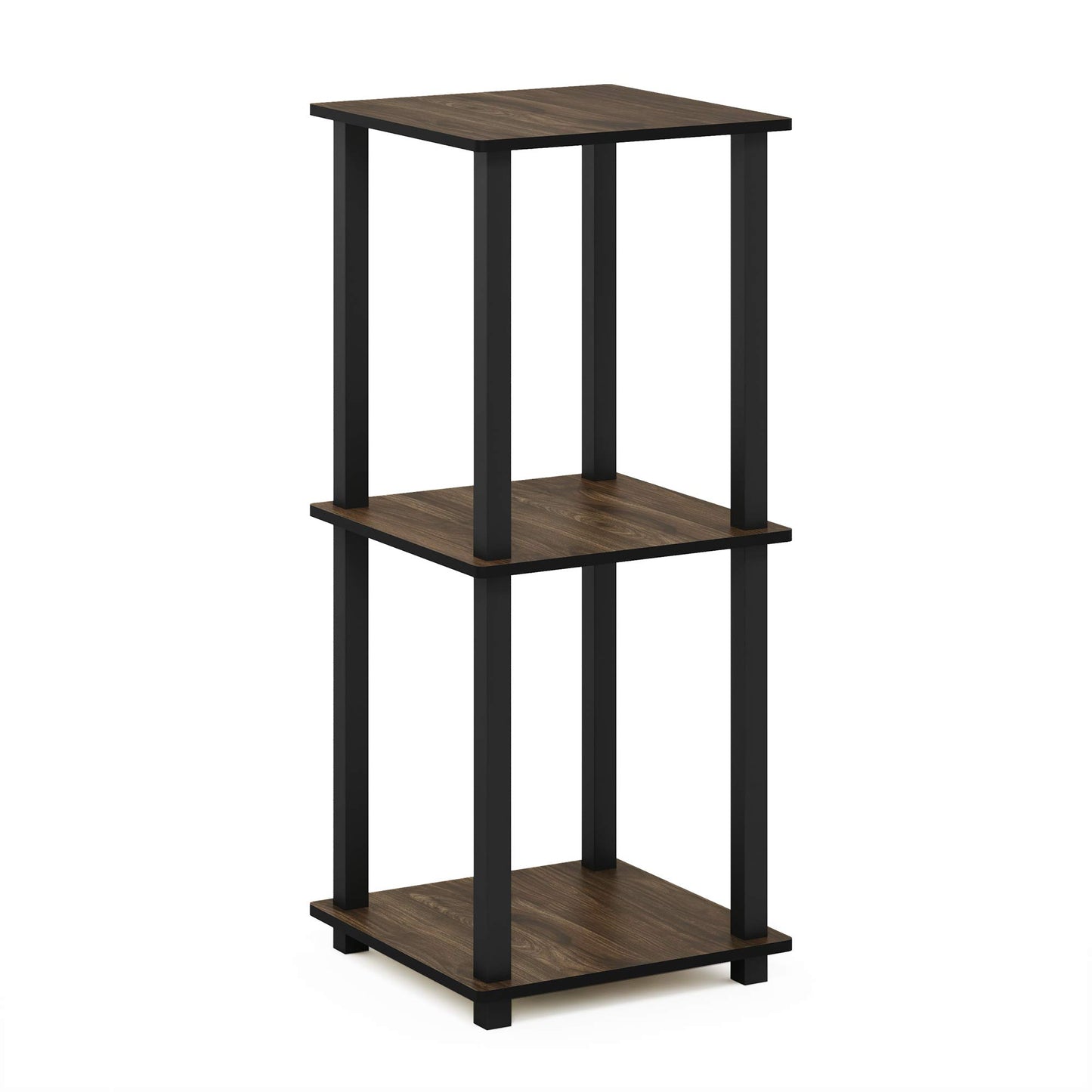 Furinno SIMPLISTIC Side Table Set of 2, 2-Tier Square Modern End Table, Nightstand, Night Stand, Bedside Table, Toolless Assembly, for Living Room, Bedroom, Columbia Walnut