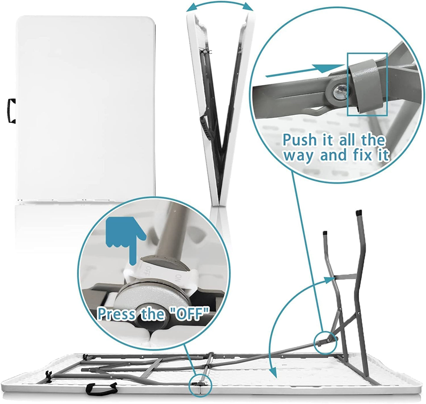 HiEthan 6FT Fold in Half Folding Table, 330Lbs Heavy Duty Portable Plastic Table with Built-in Handle, Indoor Outdoor Utility Desk for Picnic Party Camping(6ft)