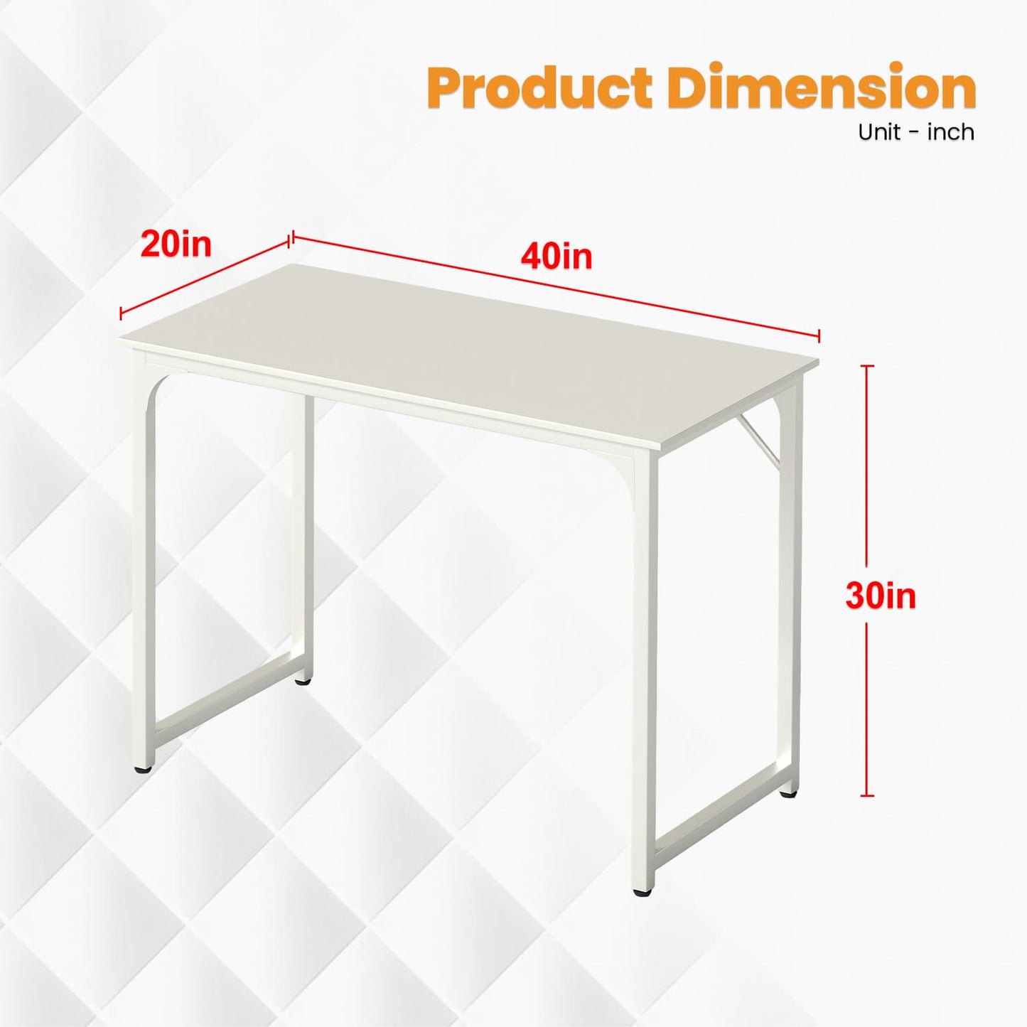 PayLessHere | 39 Inch Computer Desk | White | Office Desk with Metal Frame, Adjustable Feet | Water-Resistant, Scratchproof Surface | Sturdy Writing Table for Home Office or Study | Pack of 1