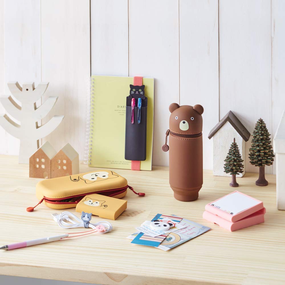 LIHITLAB Kawaii Japanese Cat Large Stand Up Pencil Case For School Office College, Cute School Supplies, Animal Pen Holder Pencil Pouch Holder Girls, Artist Pencil Case, Gray Cat (A7714-4)