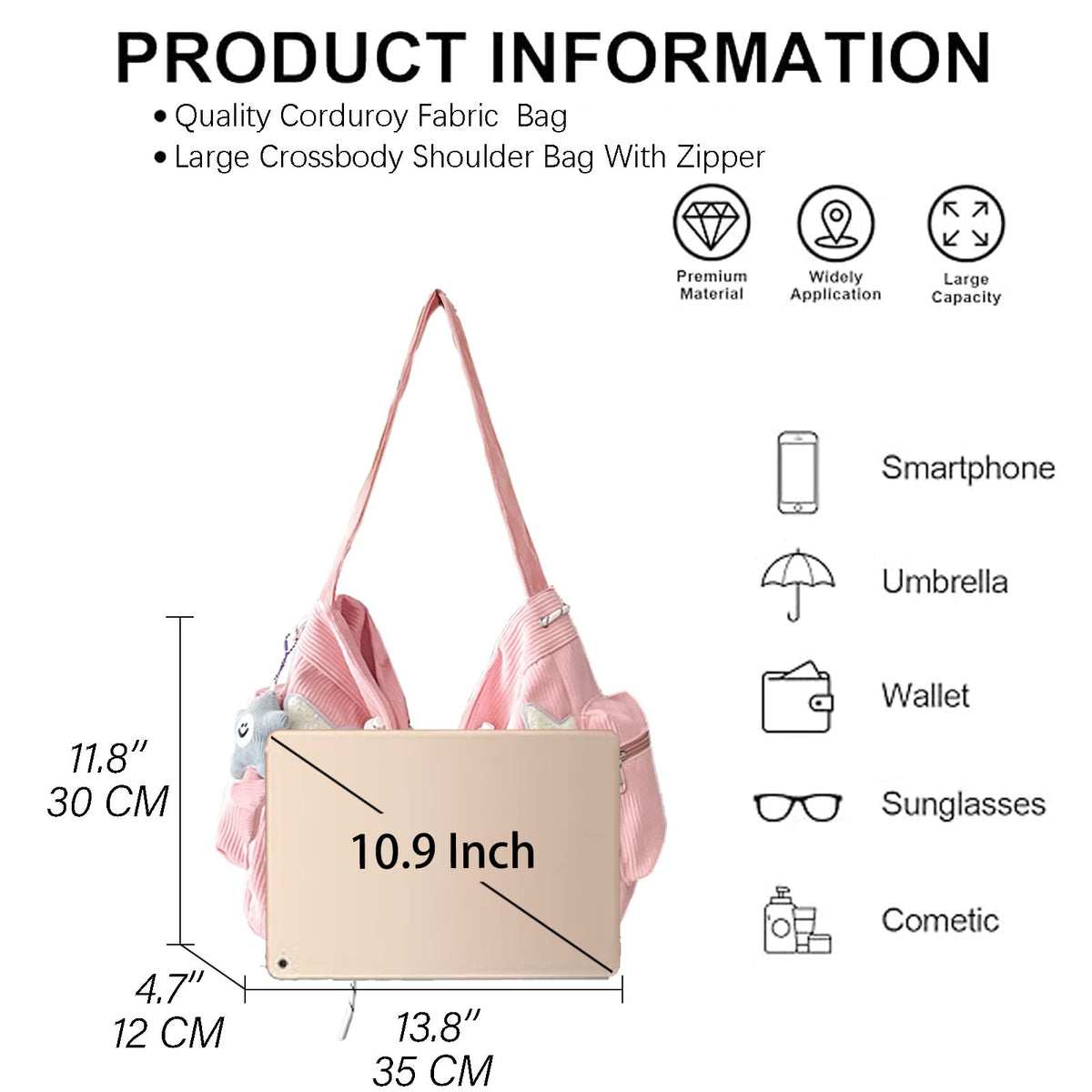 KAMEILONG Star Crossbody Bag Women Corduroy Tote Bag Aesthetic Messenger Bag Cute Shoulder Bag Y2K Hobo Bag (Pink)
