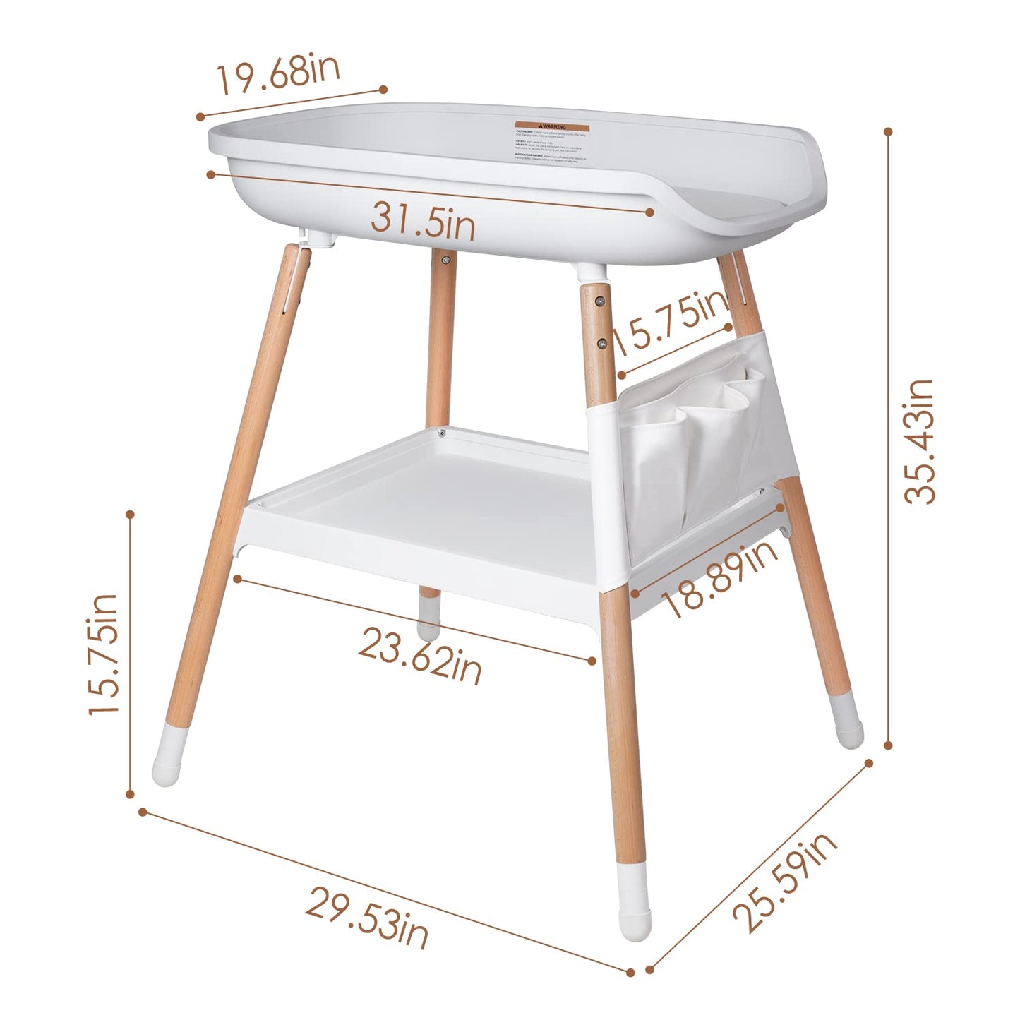 M GROTE Baby Changing Table Diaper Changing Tables, Height Ajustable Nursery Changing and Dressing Table Station with Changing Pad Storage Rack Pockets for Newborns Babies and Infants, White