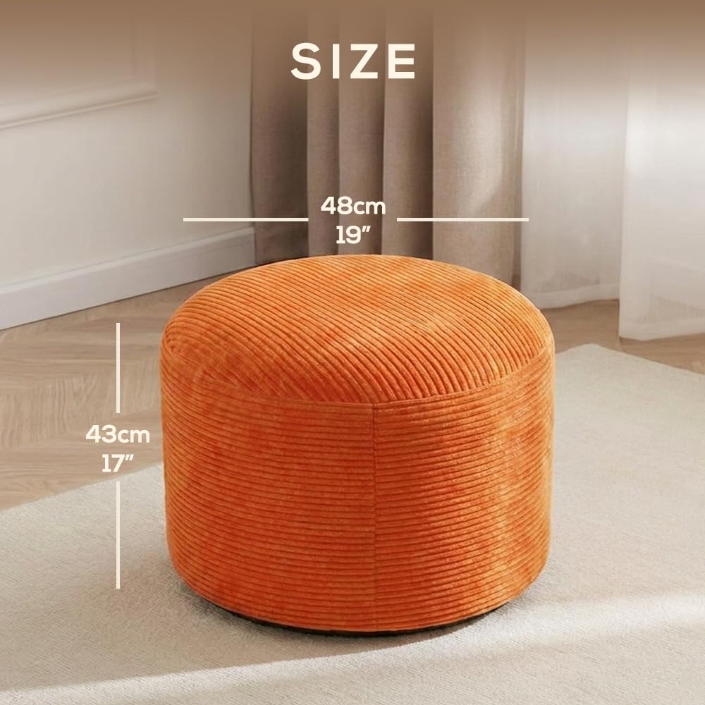 N&V Stuffed Pouf Ottoman for Bean Bag and Sofa, Soft Corduroy Cover Filled with High Density Foam Filling, 19 X 17 Foot Rest,Lime