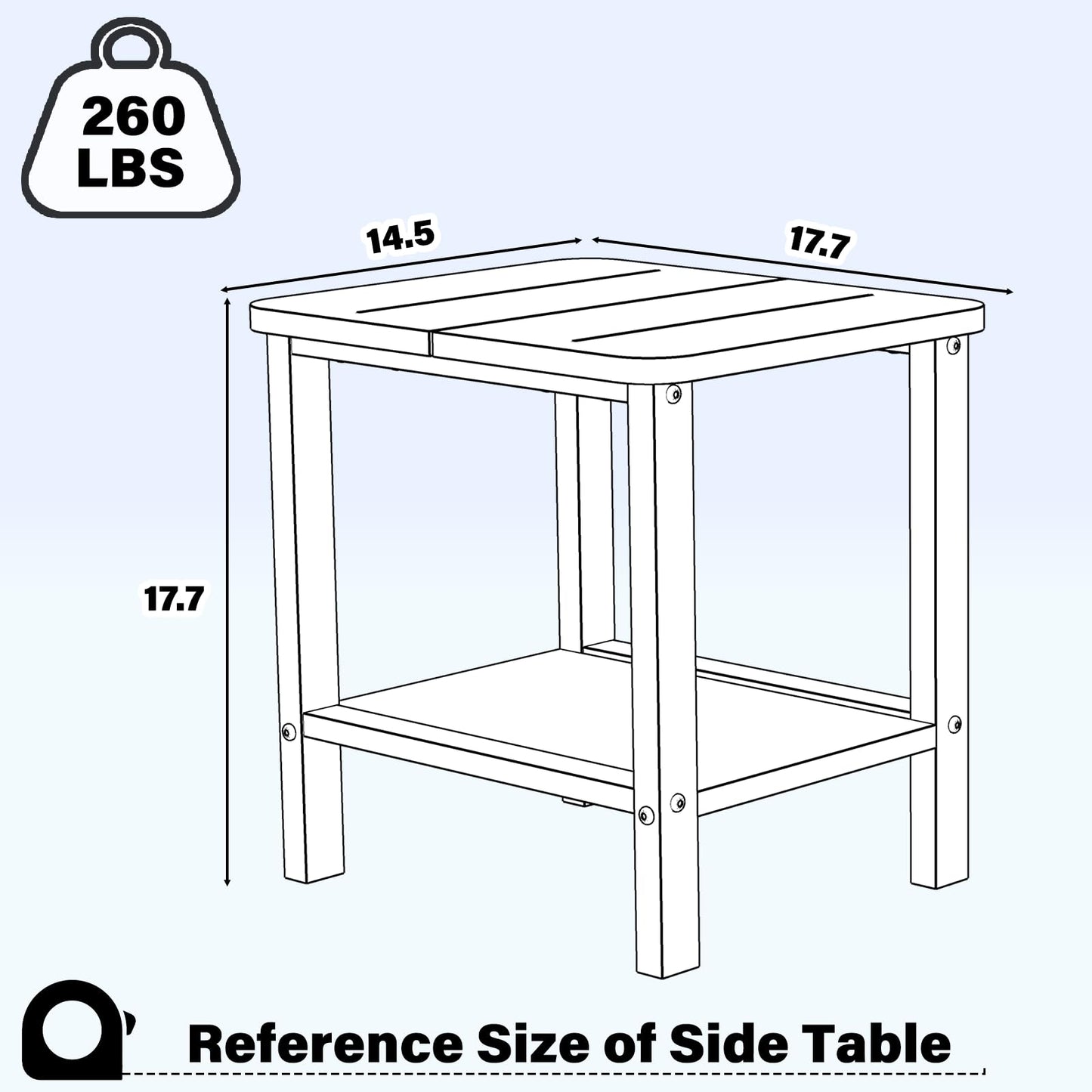 Ayge 17.7" Double Outdoor Side Table, Rectangular HDPE Adirondack End Table for Patio, Lawn, Pool, Garden, Backyard,Navy