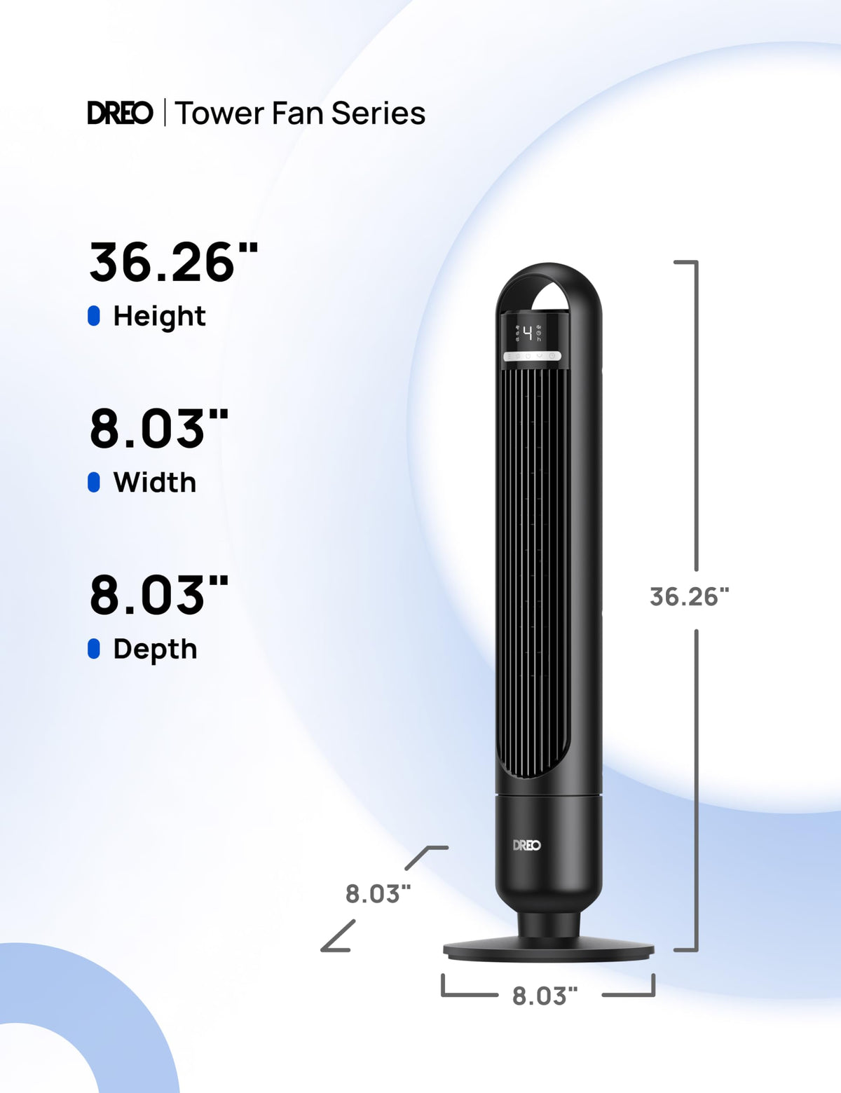 DREO Tower Fan for Bedroom, 90Β° Oscillating Standing Fans for Room with 4 Speeds, 3 Modes, 28dB Quiet for Sleep, 26ft/s Velocity, 8H Timer, Remote, Living Room, Office, Home, Black