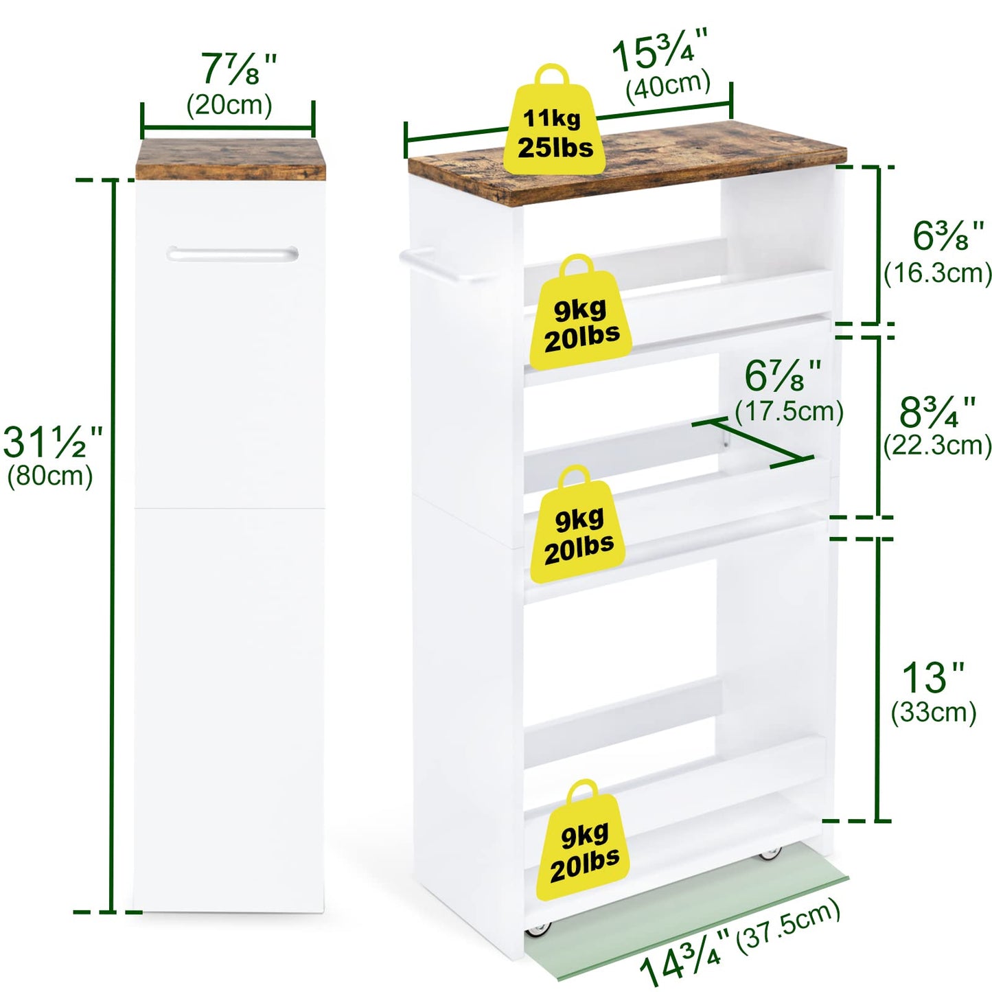 TEAMIX 4 Tier White Slim Storage Cart with Handle, 7.9''W Slide Out Storage Rolling Utility Cart Mobile Shelving Unit Organizer Trolley for Small Spaces Kitchen Laundry Narrow Places