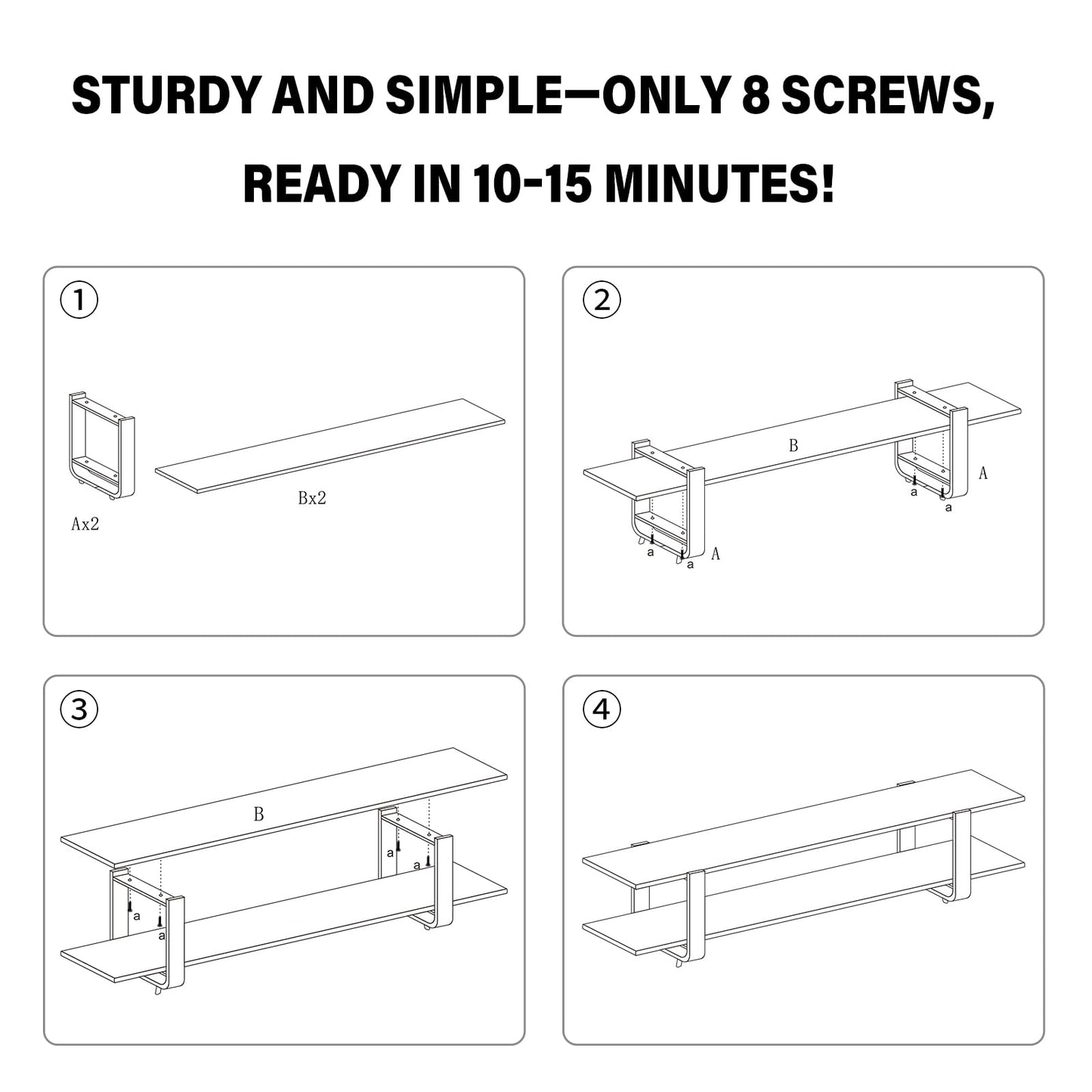 Welnow Low Bamboo TV Stand for Up to 65 Inch, Small Mid Century Modern Entertainment Center with 2-Tier Open Shelves, Walnut Media Console Table for Living Room, Bedroom
