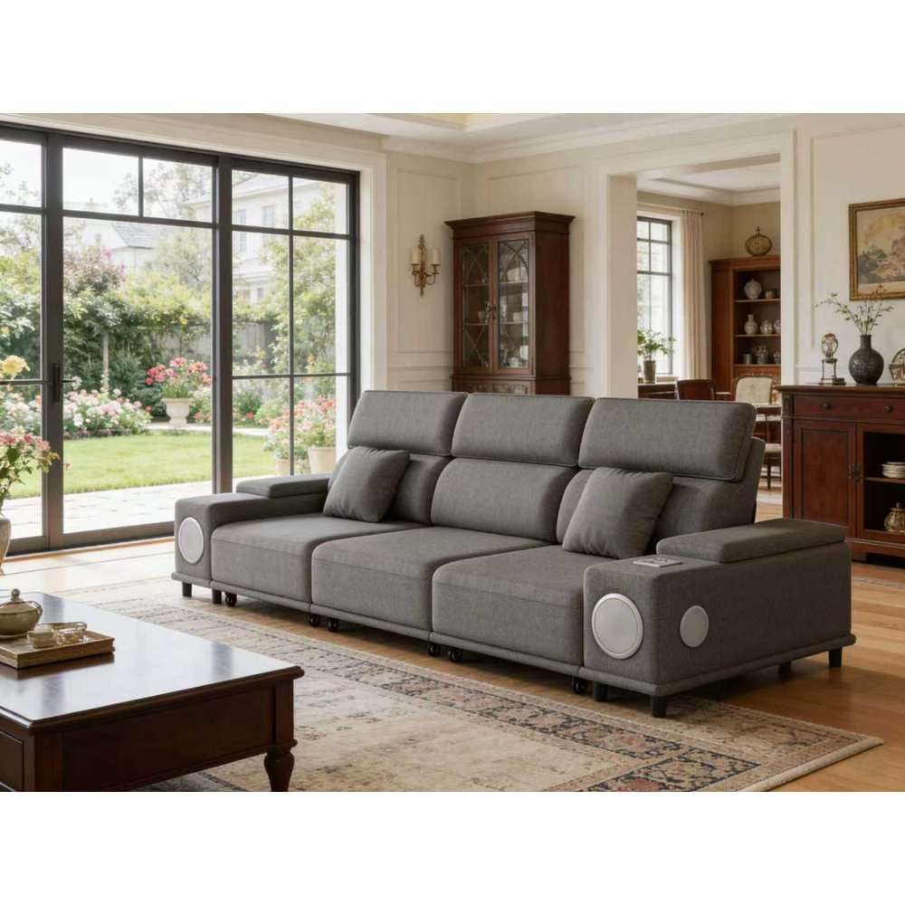 3-Seater Power Recliner Sofa with Remote Control, Bluetooth Speakers & Wireless Charging, Electric Reclining Sectional Couch with 2 Storage Boxes, USB Ports, for Living Room