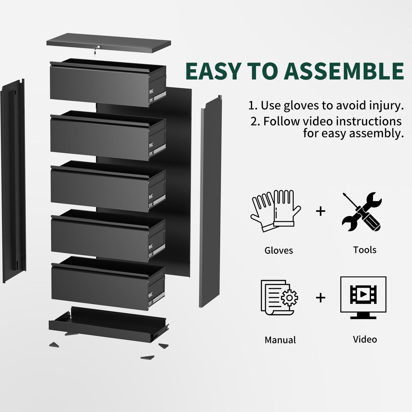 2 Drawer Lateral File Cabinet with Lock, 26.7"W File Cabinets for Home Office, Office Furniture for Organization Hanging Legal/Letter/A4, Metal Filing Cabinet Storage Cabinet, Require Assembly, Black