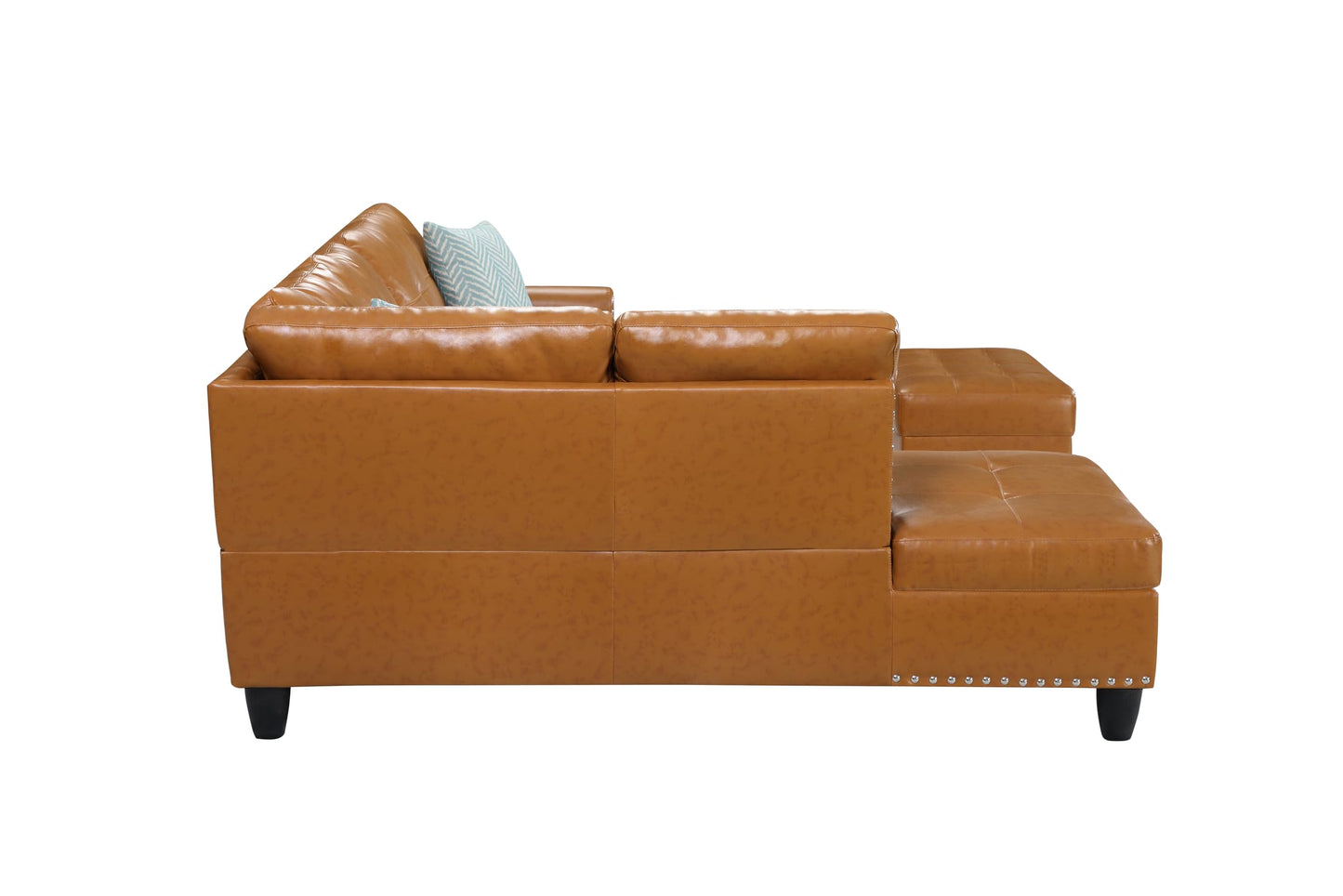Ball & Cast 98" L Shaped Sectional Couch for Living Room with Chaise&Storage Ottoman,4 Seat Faux Leather Upholstered Modular Sectional Sofa Set 3 PCS W/Cup Holders&Coffee Table,for Home,Office,Ginger