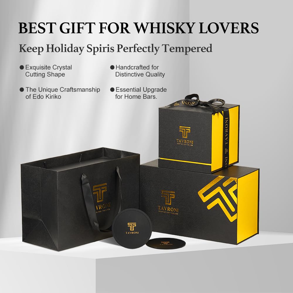 TAVRONI Handmade Japanese Crystal Glass 11 oz – Edo Style Old Fashioned Whiskey Glass Tumbler for Bourbon, Scotch, Cocktails – Luxury Barware Gift for Men, Dad – Home Bar, Anniversary, Groomsmen Gift