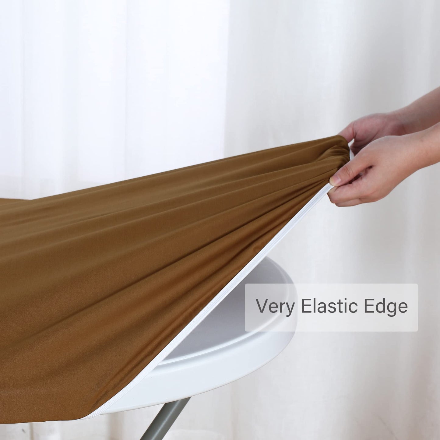Obstal Fitted Round Table Cloth, Reversible Waterproof Stain Resistant Elastic Stretch Tablecloth, Wipe Clean Table Cover for Outdoor/Indoor Use, Fits Round Tables up to 40" - 44" Diameter, Coffee