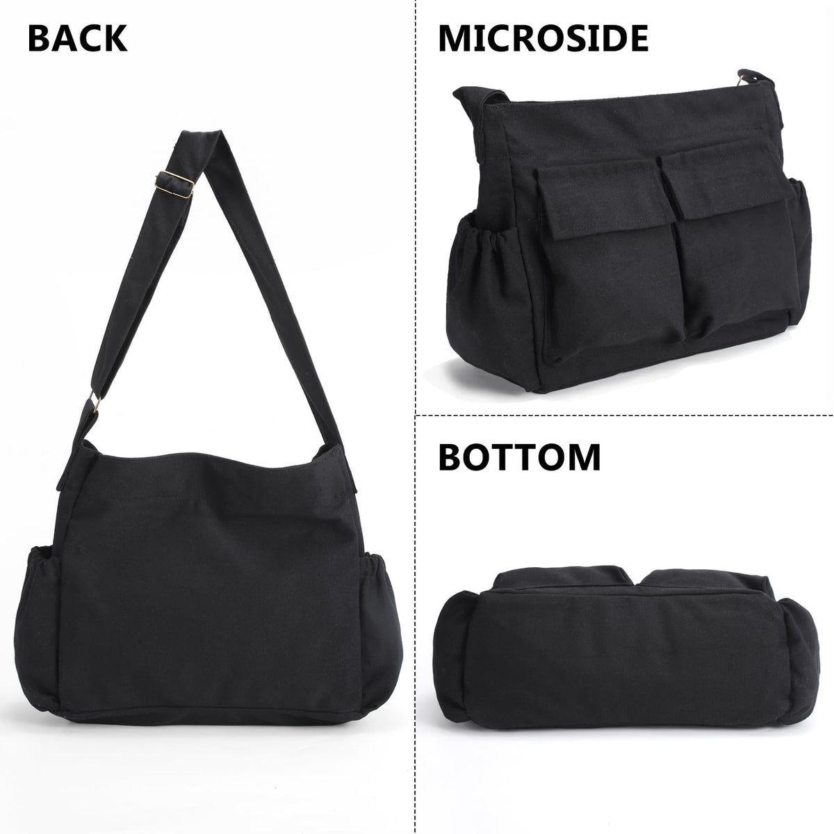 VODIU Canvas Messenger Bag Large Hobo Crossbody Bags for Women,Men, Shoulder Tote Handbags with Laptop Pocket Black