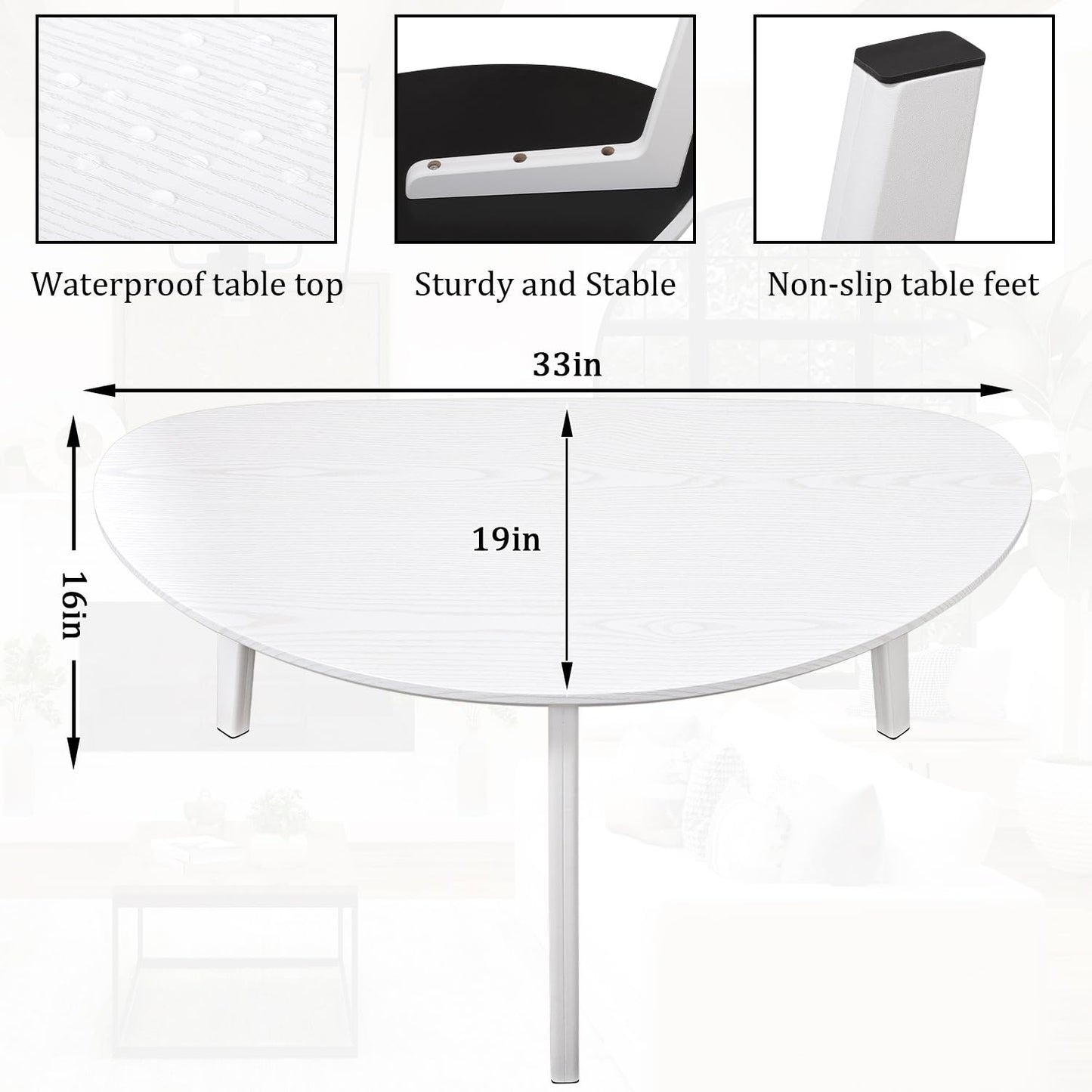 White Oval Coffee Table for Small Space,Mid Century Modern Coffee Table for Living Room, Bedroom 19" D x 34" W x 16" H