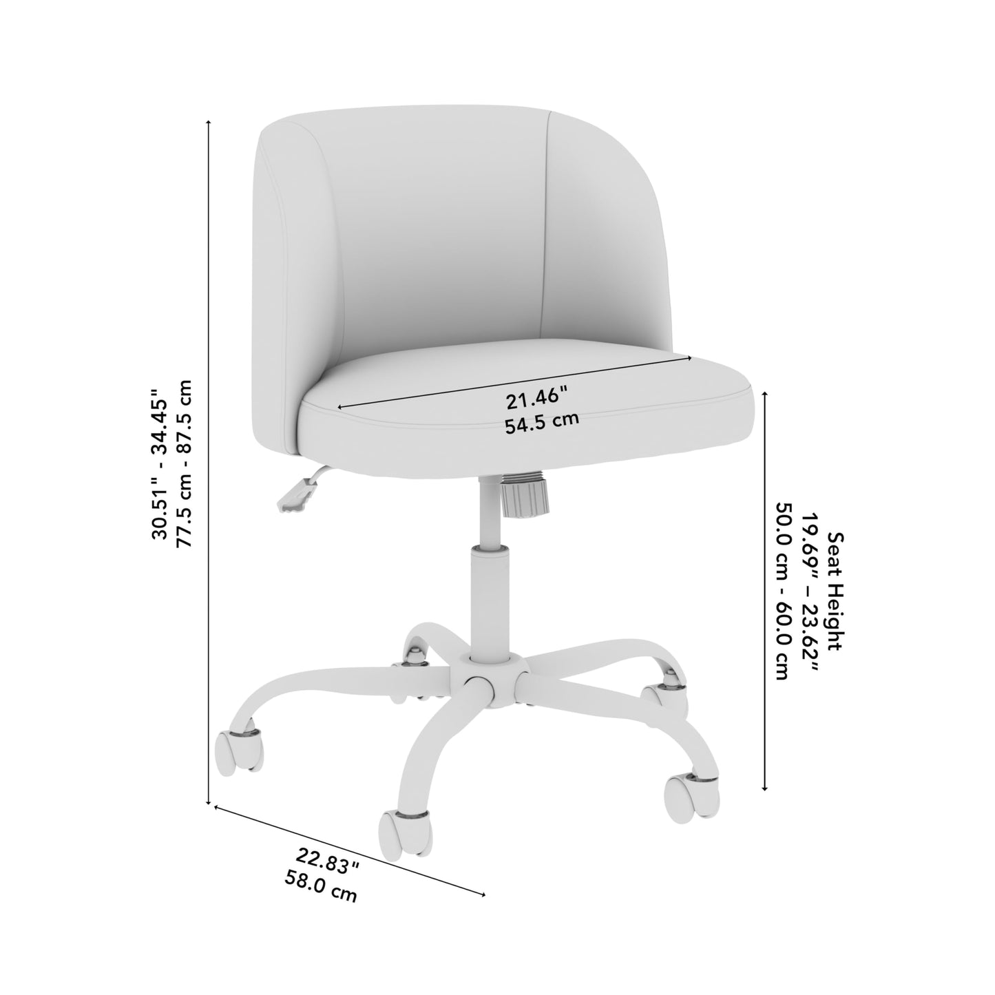 Bush Home Armless Desk Chair for Home Office, Adjustable Seating with Wheels and Swivel Base, Pembroke Collection, Beige Fabric Upholstery