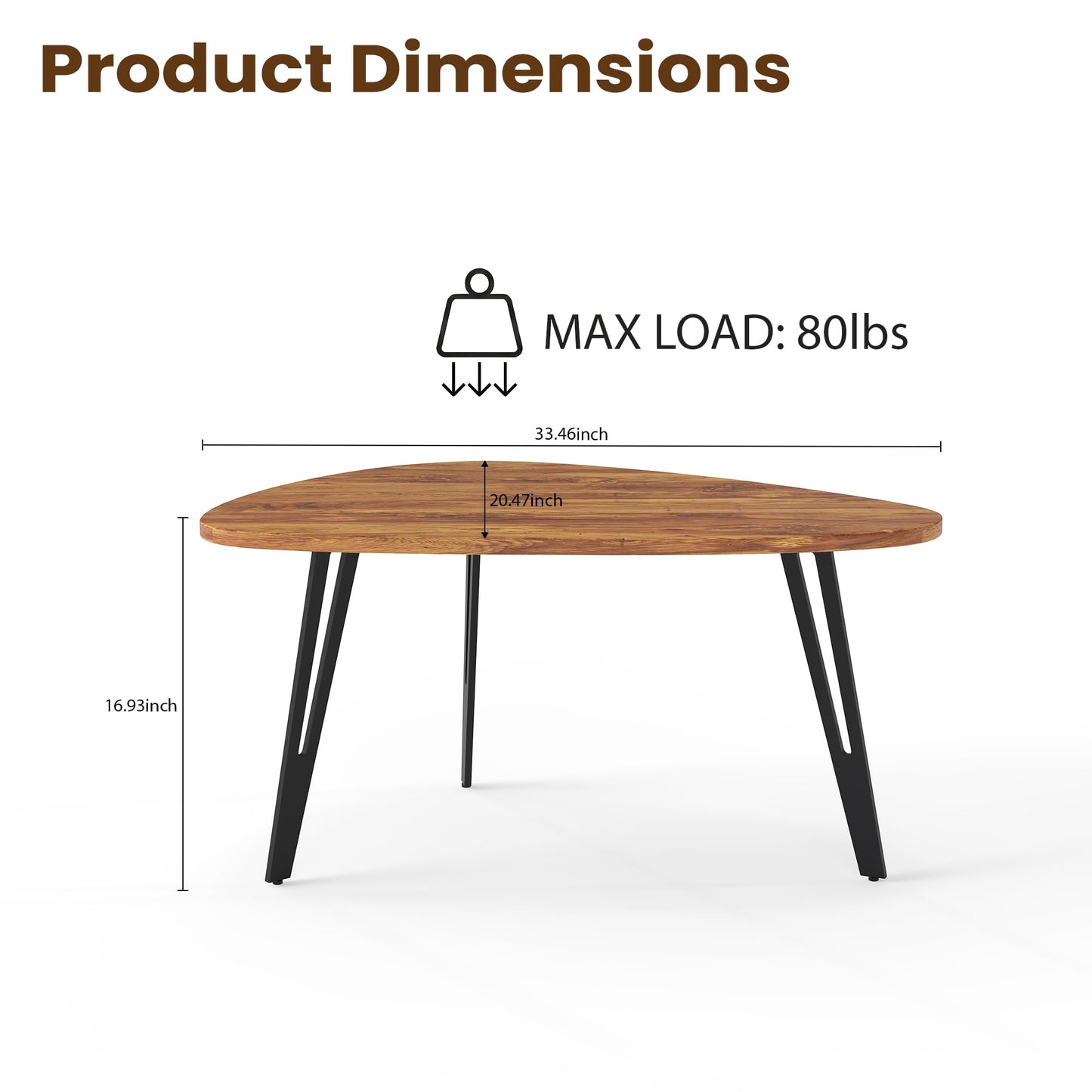 MWOOD Triangle Coffee Table, 33.5″Industial Center Table with Brown Top Surface&Black Metal Leg, Waterproof Dining Table for Living Room, Apartment (Wine Red&Black)