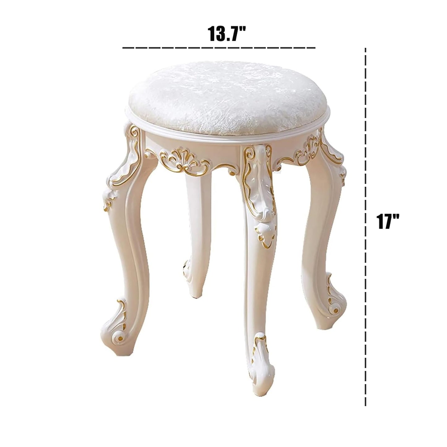 Lebolna Vintage Vanity Stool Vanity Chair,Round & Rectangular Makeup Stool,Cute Ottomans Bench Seat Bathroom Vanity Stool,Victorian Style,Sitting Height 17 Inch(Round, Red Velvet), 3344qtyy30