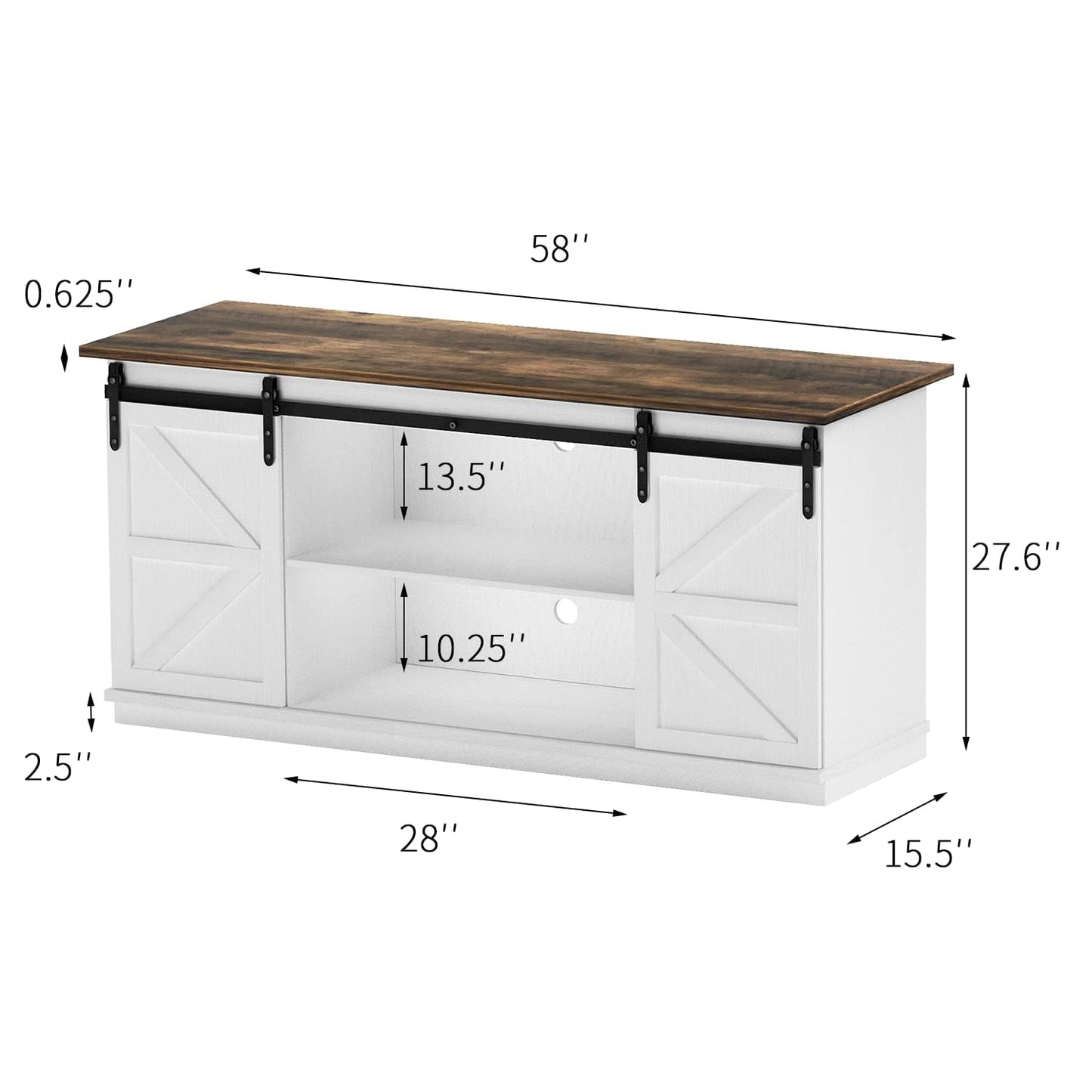 YESHOMY Farmhouse TV Stand for Televisions up to 65 Inches, Sliding Barn Doors and Storage Cabinets, Console Table and Media Furniture for Living Room, 58 Inch, White
