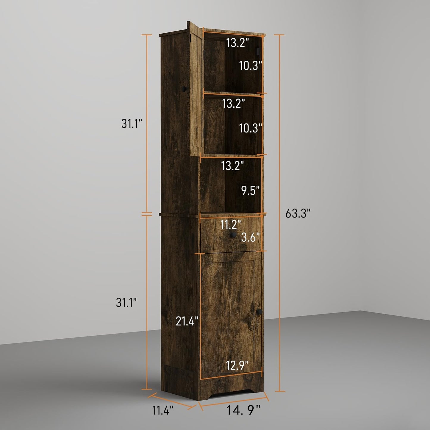Viaozutis Tall Bathroom Cabinet, Storage Cabinet with 2 Doors & 2Drawer, with Ajustable Shelve, for Bathrooms, Kitchens,Entrances(Retro Color)