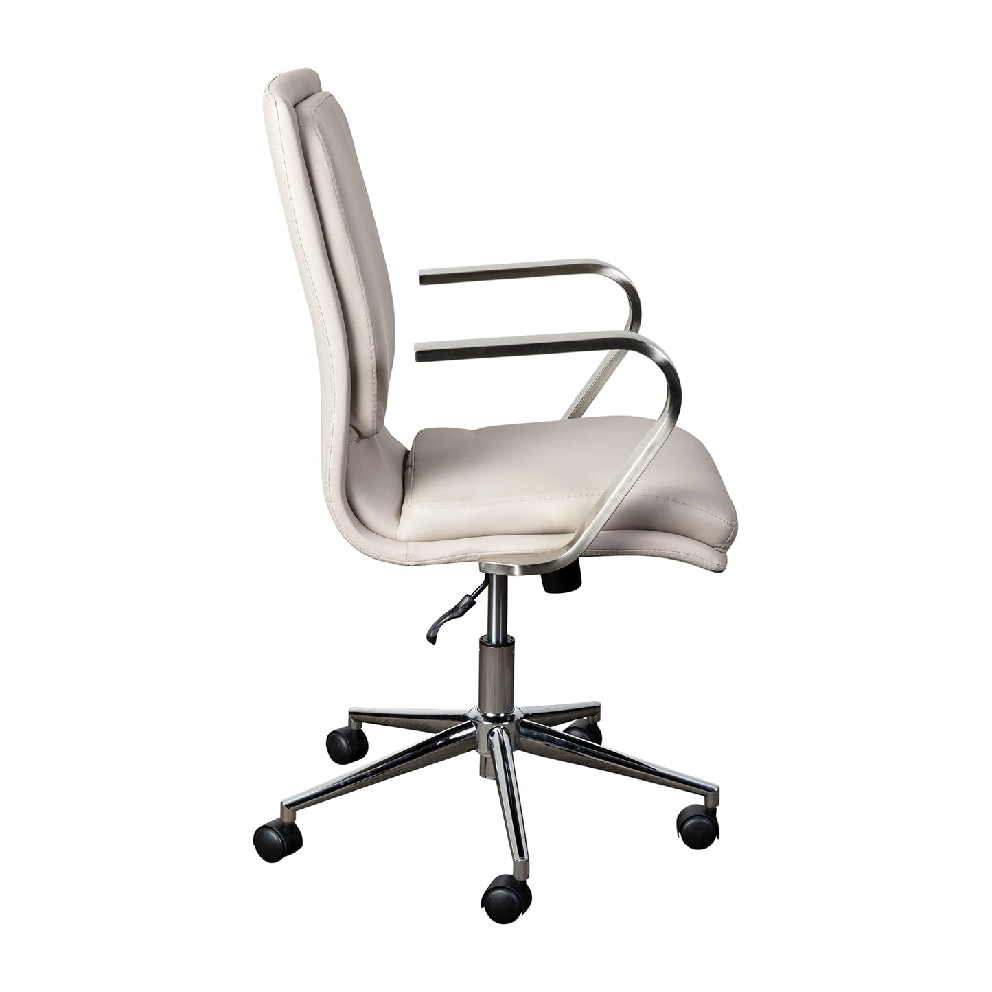 Flash Furniture James Mid-Back Designer Executive Office Chair - Taupe LeatherSoft Upholstery - Brushed Chrome Base and Arms - Height Adjustable 360° Swivel Seat