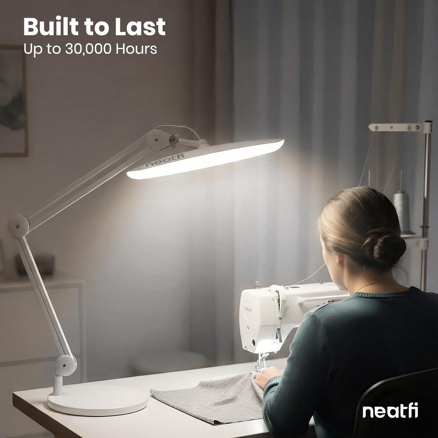 Neatfi XL 2200 Lumens 24W LED Desk Lamp – Shadow-Free Task Lighting | 4-Level Dimming | Home Office & Crafts Use | 20-Inch Wide Head (Gray Wood, Non-CCT with Clamp)