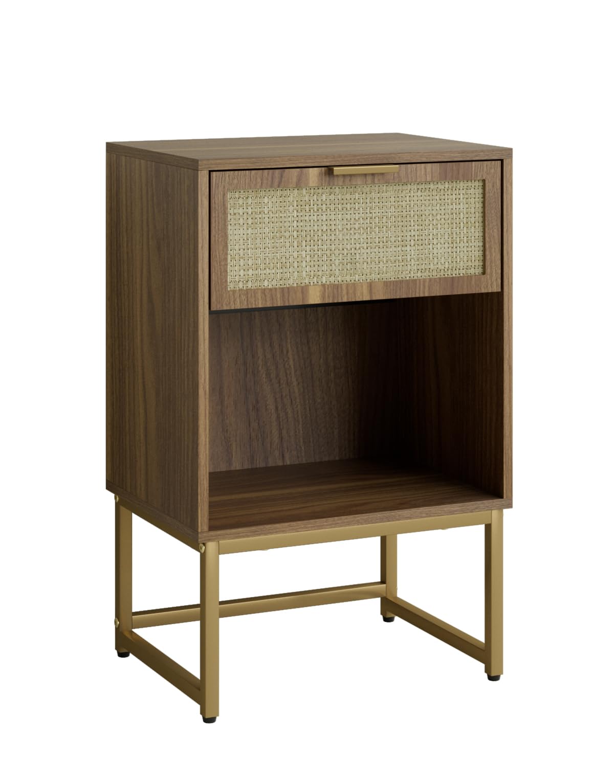 Masupu Rattan Nightstand,Modern Night Stand Boho Farmhouse Wood Bedside Table with Storage Drawer Side End Table for Bedroom, Office,Walnut Brown