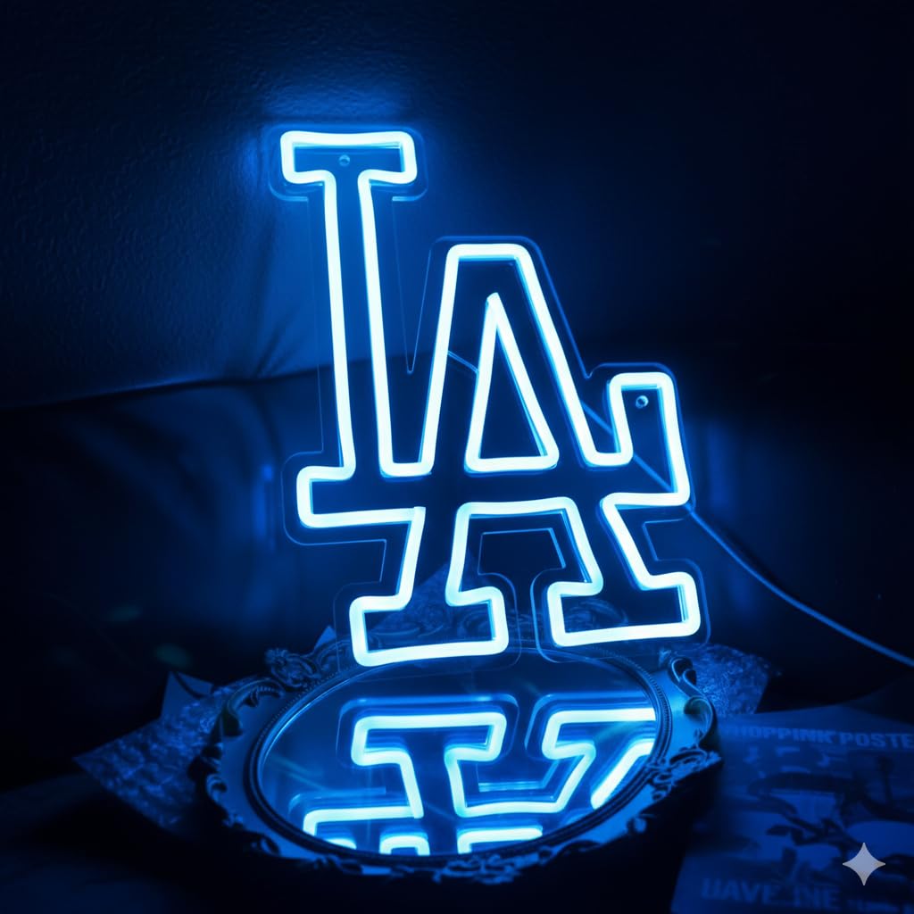 Dodgers Baseball LED Neon Sign Wall Decor β Sports Team LED Light for Bedroom, Man Cave, Game Room β Birthday, Christmas gift - USB/5V Powered, LED β Great Gift for Baseball Fan (13x15 in)