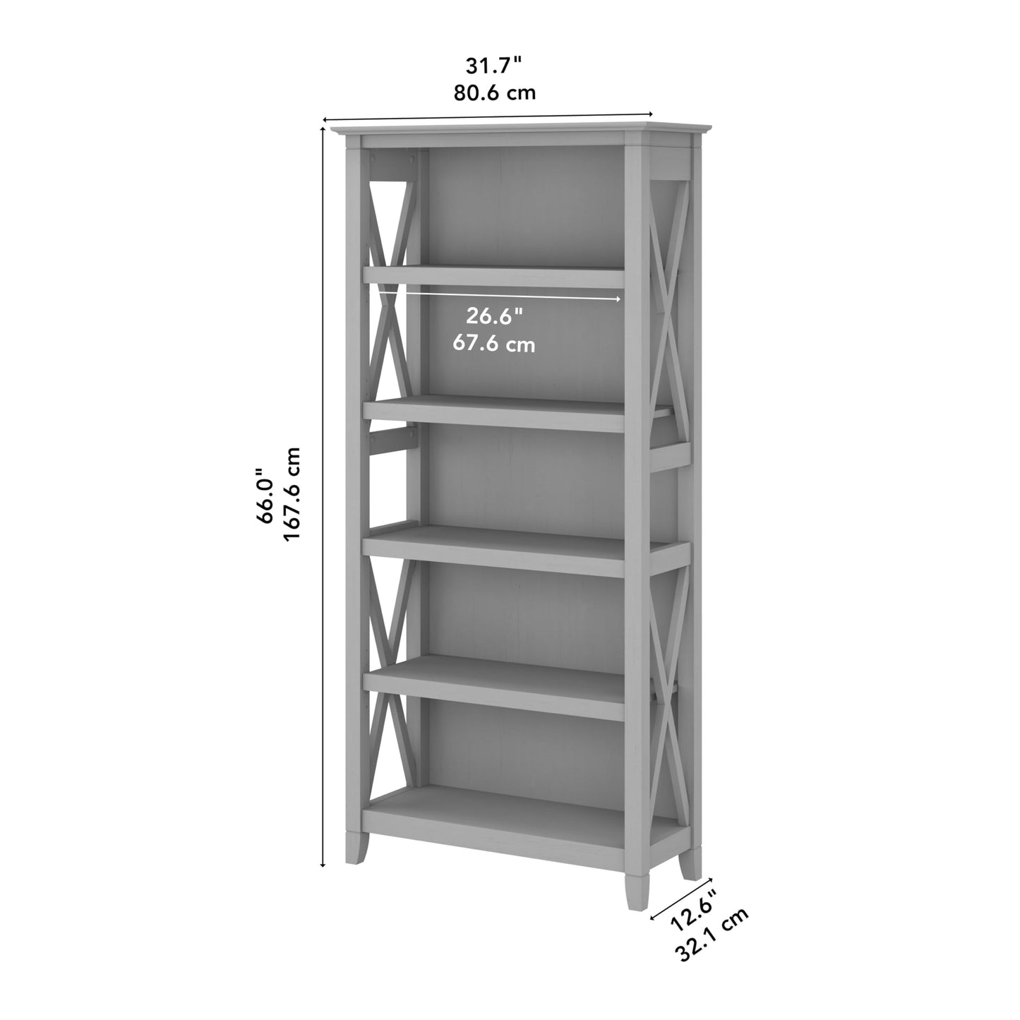 Bush Home Tall 5 Shelf Bookcase for Living Room or Home Office, Large Bookshelf, Modern Farmhouse Style, Key West Collection, Cape Cod Gray