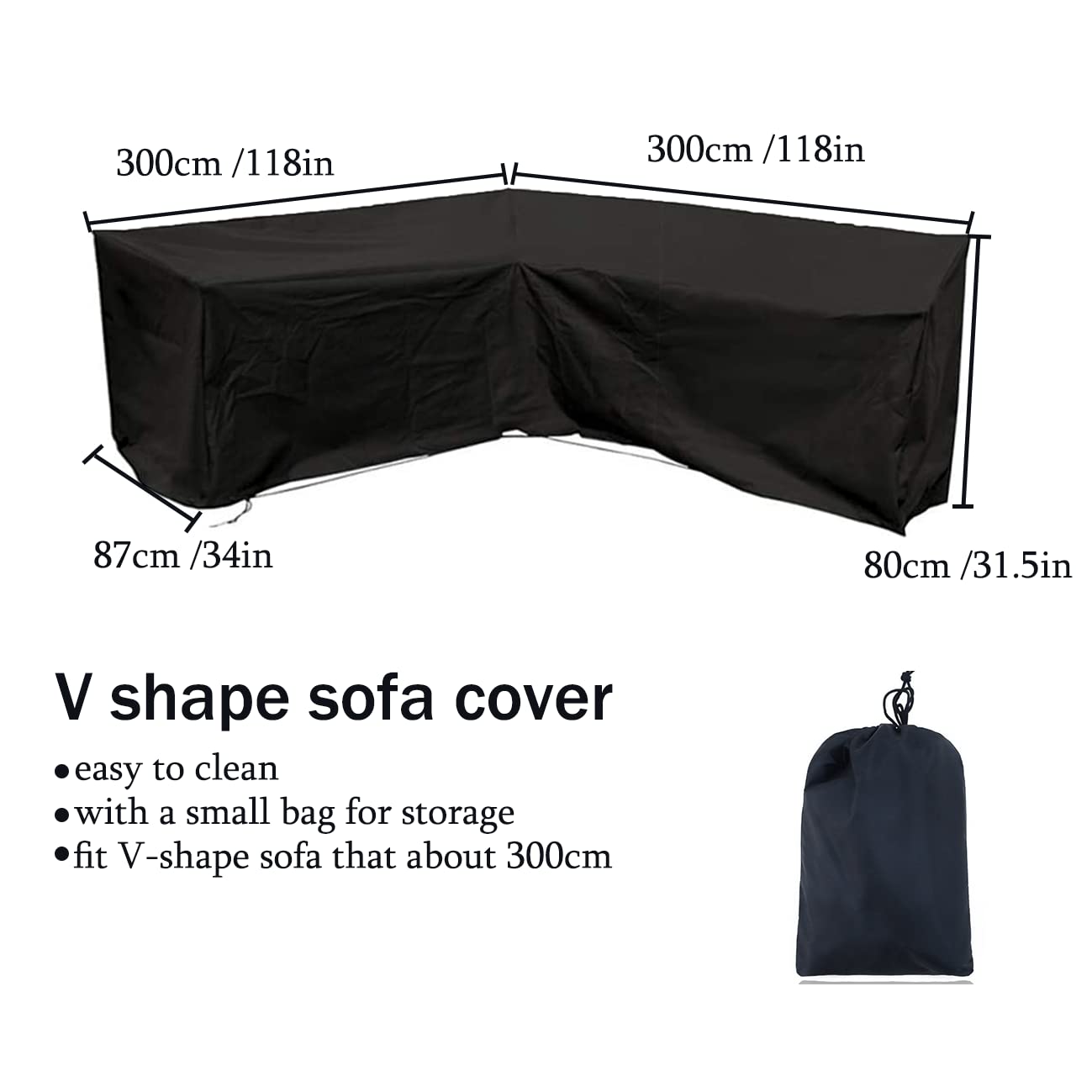 J&C Patio Furniture Covers V Shape Patio Sectional Covers Waterproof Outdoor Sofa Cover Heavy Duty 420D Patio Sectional Sofa Cover Patio Couch Covers Black Sectionals 118x118 Inch