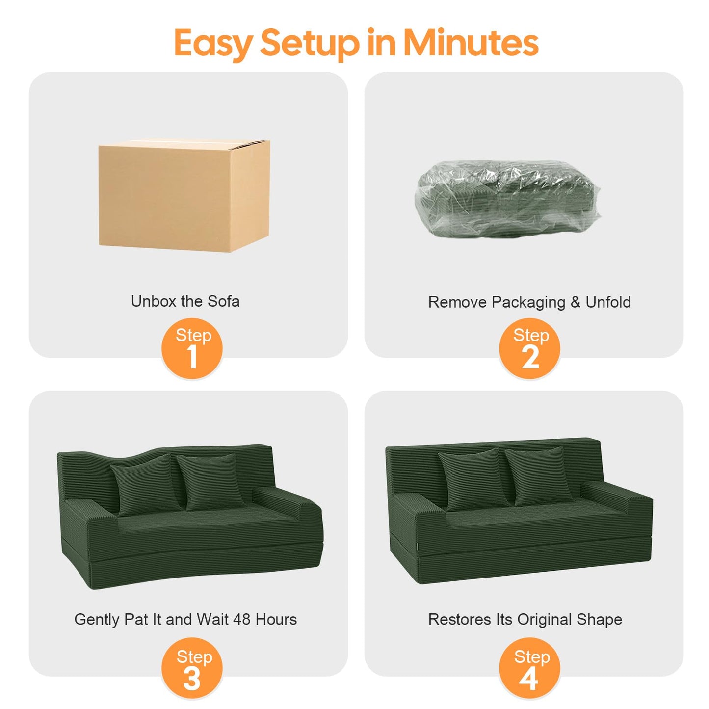 MeMoreCool Boneless Loveseat Sofa Bed – Dark Green Corduroy Convertible Futon Couch, Foldable Floor Sleeper with Foam & Pillow, Washable Cover for Bedroom, Apartment, Small Living Room