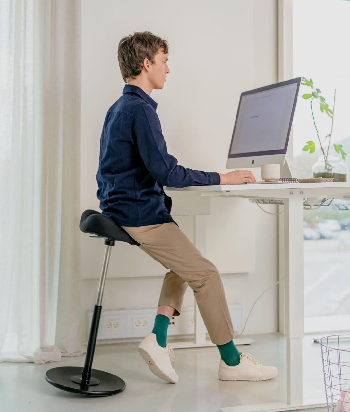Varier Move Tilting Saddle Stool (Dark Grey Revive Fabric with Natural Ash Base)