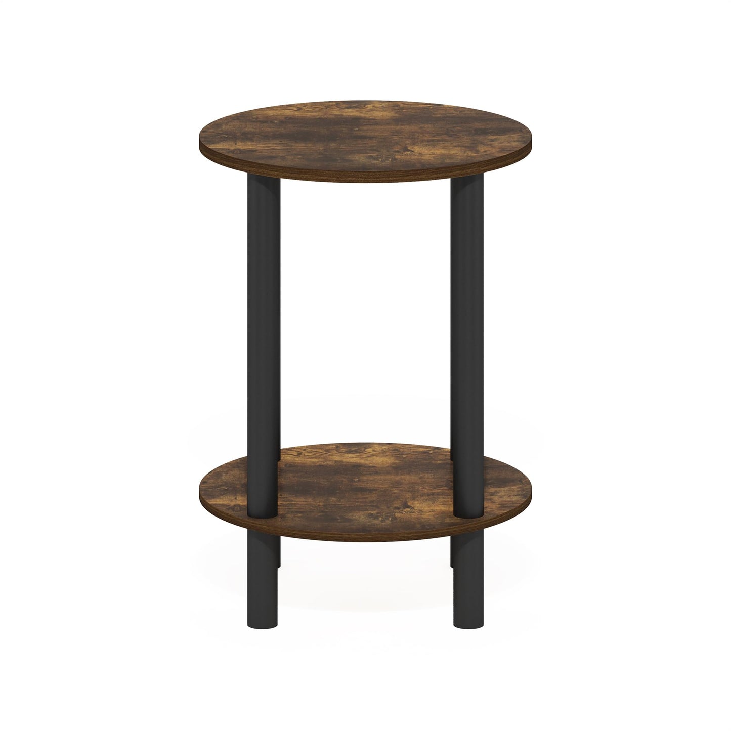 Furinno Turn-N-Tube Side Table, 2-Tier Round End Table, Toolless Assembly Night Stand, Bedside Table with Open Shelf, for Living Room, Bedroom, Amber Pine