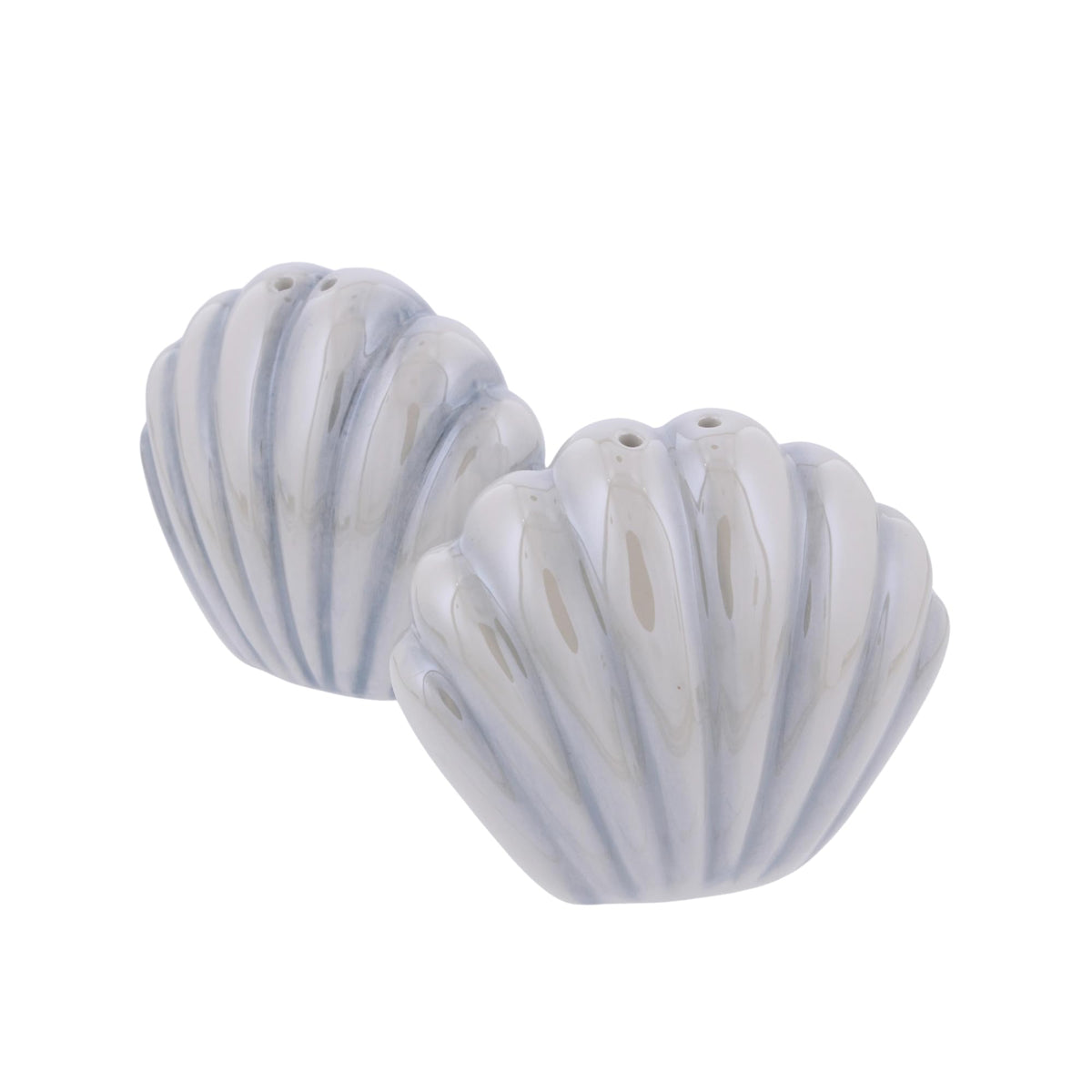 The Bridge Collection Ceramic Seashell Salt And Pepper Shakers – Coastal Shell Shaker Set With Soft Blue And Neutral Glaze – Beach Kitchen Decor And Nautical Dining Table Accent
