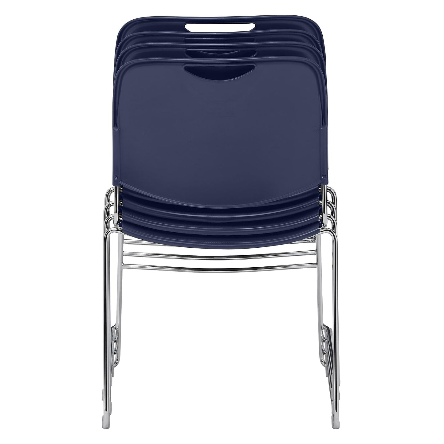 National Public Seating NPS 8500 Series HI-Tech Ultra-Compact Plastic Seat/Back Stack Chair, Navy Blue/Chrome, 4 Pack (8505/4)