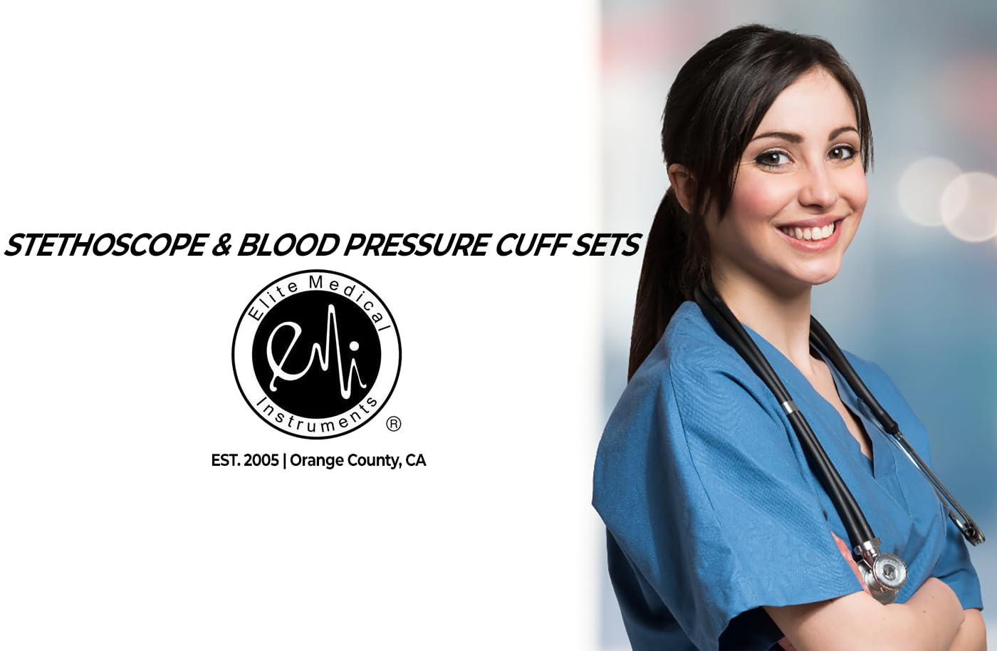Elite Medical Instruments EBE-330-Black EMI Sprague Rappaport Stethoscope and Aneroid Sphygmomanometer Blood Pressure Set Kit, Black