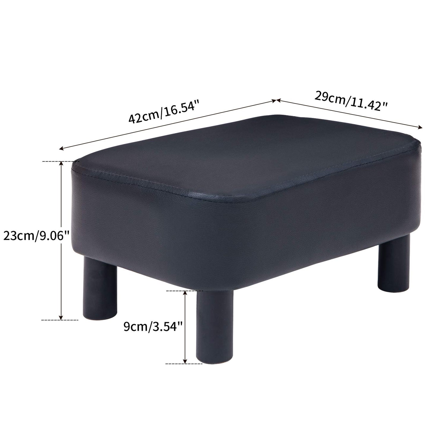 IBUYKE 16.54" Small Footstool, PU Faux Leather Step Stool, with Padded Seat Pine Wood Legs and Padded Rectangular Stool, for Bedroom, Black RF-BD210