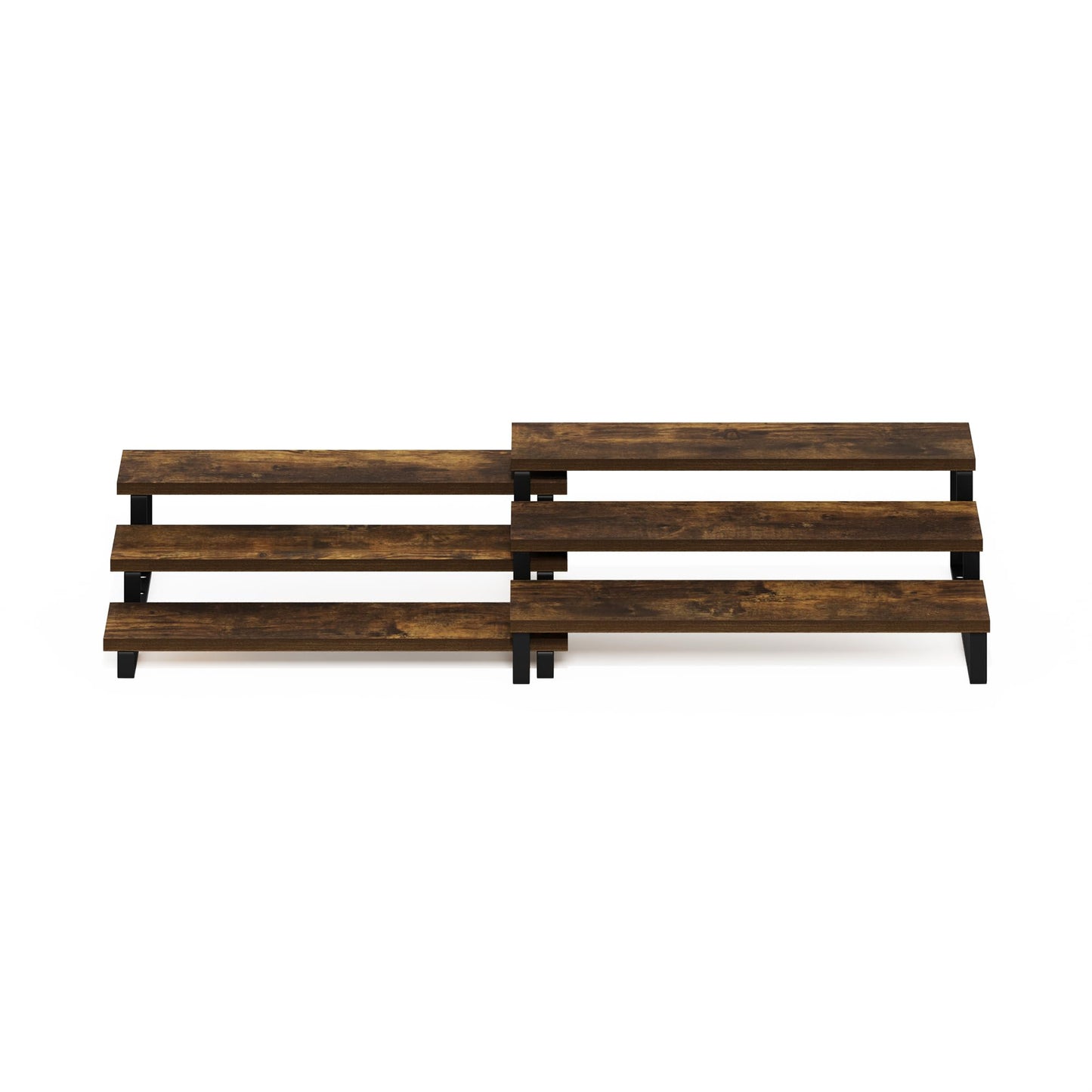 Furinno Ravel Expandable Kitchen Countertop Organizer Set of 2, 3-Tier Rustic Brown Counter Shelves, Kitchen Storage, Spice Rack, for Kitchen, Pantry, Coffee Bar, Amber Oak