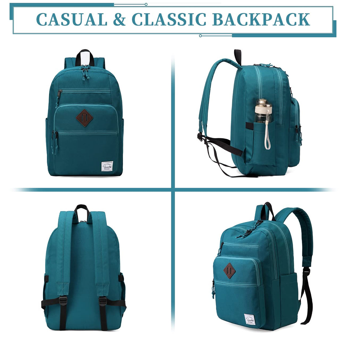 VASCHY School Backpack, Unisex Large Bookbag Schoolbag Casual Daypack for High School/College/Teens/Travel/Work for Men Women