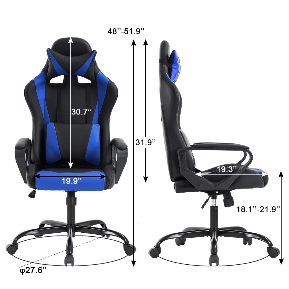 BestOffice PC Gaming Chair Massage Office Chair Adjustable Desk Chair High Back PU Leather Executive Rolling Racing Computer Chair with Lumbar Support Headrest Armrest Swivel Task Chair(Blue)