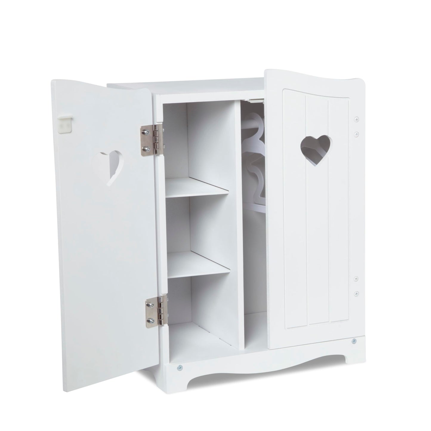 Melissa & Doug Mine to Love Wooden Play Armoire Closet for Dolls, Stuffed Animals - White (17.3”H x 12.4”W x 8.5”D Assembled) Wooden Pretend Play Closet, Doll Wardrobe