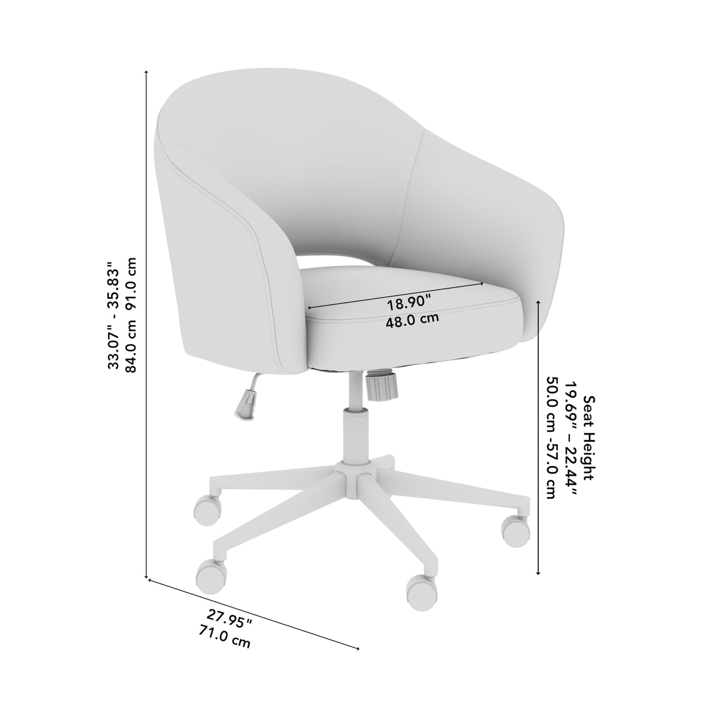 Bush Home Mid Century Modern Desk Chair for Home Office, Adjustable Seating with Wheels and Swivel Base, Fairfax Collection, Light Cream Fabric Upholstery