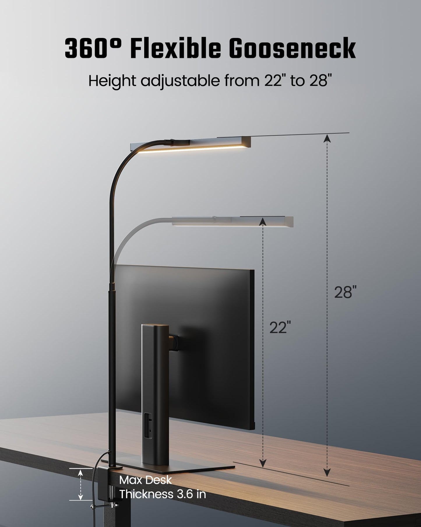 SUPERDANNY LED Desk Lamp for Office Home, Eye-Caring Desk Light with Adjustable Gooseneck, 12W Touch Control Dimmable Brightness, Architect Clamp Lamp with USB Adapter, Grey