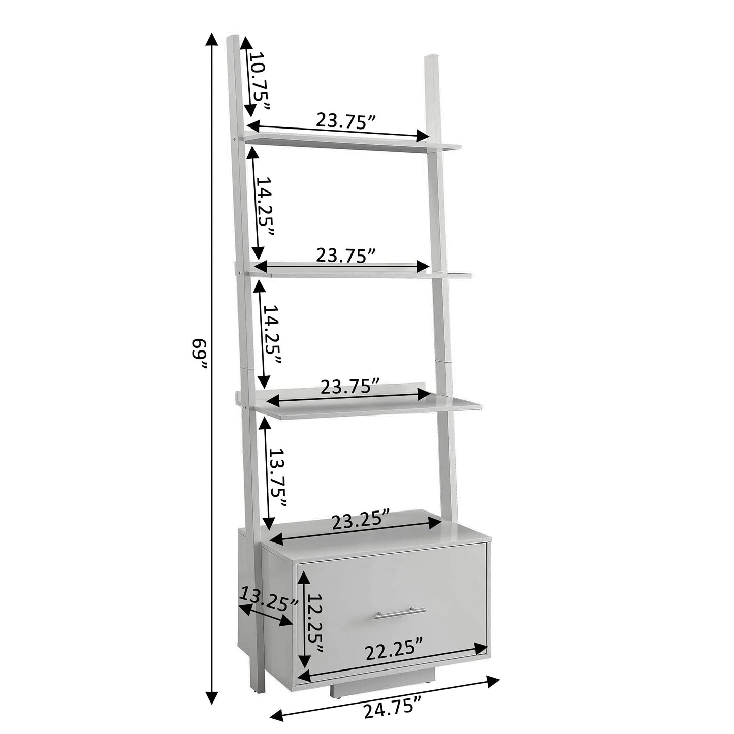 Convenience Concepts American Heritage Ladder Bookshelf with File Drawer 24.75" - Classic Living Room Bookcase with Filing Cabinet for Office, Den, White