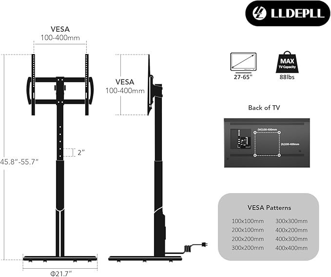Mobile TV Stand with Power Outlet, Rolling TV Cart
